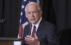 United States Attorney General Jeff Sessions speaks about immigration at Parkview Field in Fort Wayne, Ind., Thursday, June 14, 2018. Sessions cited t