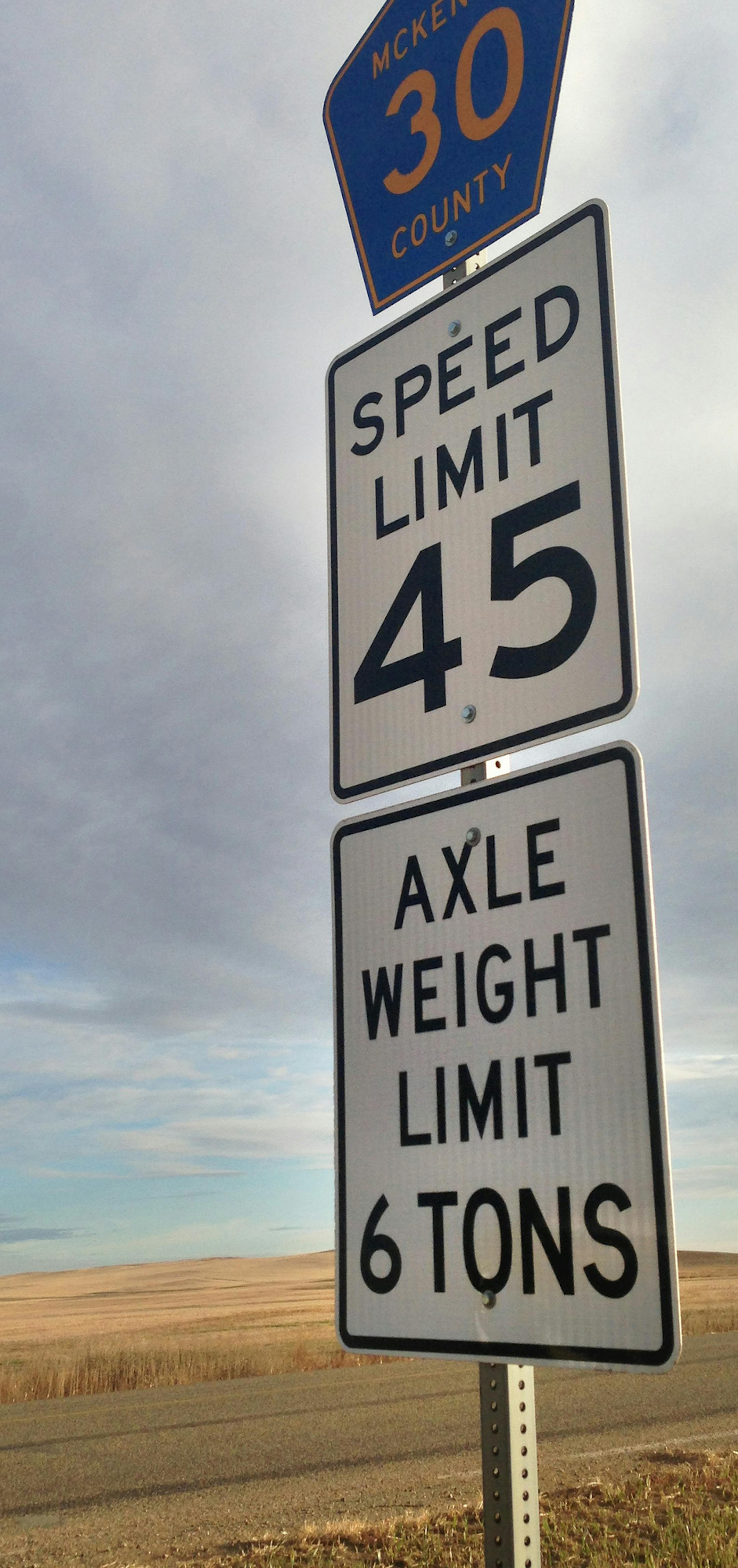 Maximum weight and speed limits. ] Photo credit: Maya Rao - Star Tribune Each oil well in the Bakken relies on 2,300 truckloads to deliver water, sand and other materials to the site, but authorities and researchers estimate that at least one quarter are overloaded, which has prompted over-stressed roads and safety concerns. Trucks that weigh over the limit ‚Äì as high as 105,500 on key roads ‚Äì have more trouble braking in an already over-crowded terrain, and