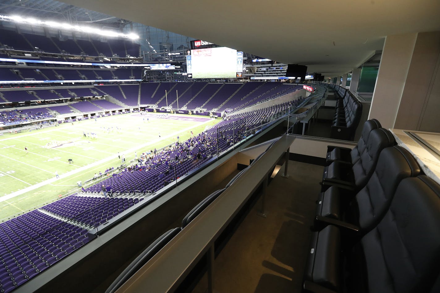 Minnesota Sports Facilities Chair Michele Kelm-Helgen controls two lower level suites at U.S. Bank Stadium with almost 40 available seats per game or event. She says she uses them for marketing purposes.