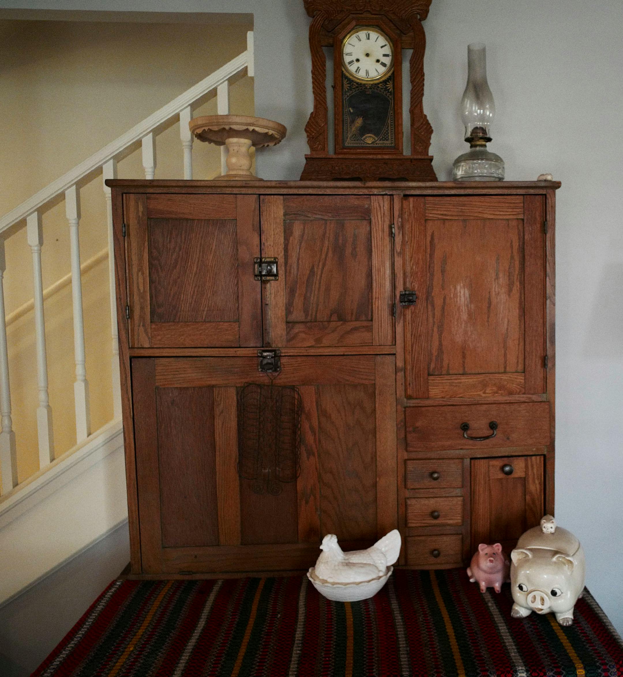The Klines decorate the 1890s farmhouse with many antiques, including a pre-Civil War kitchen hutch