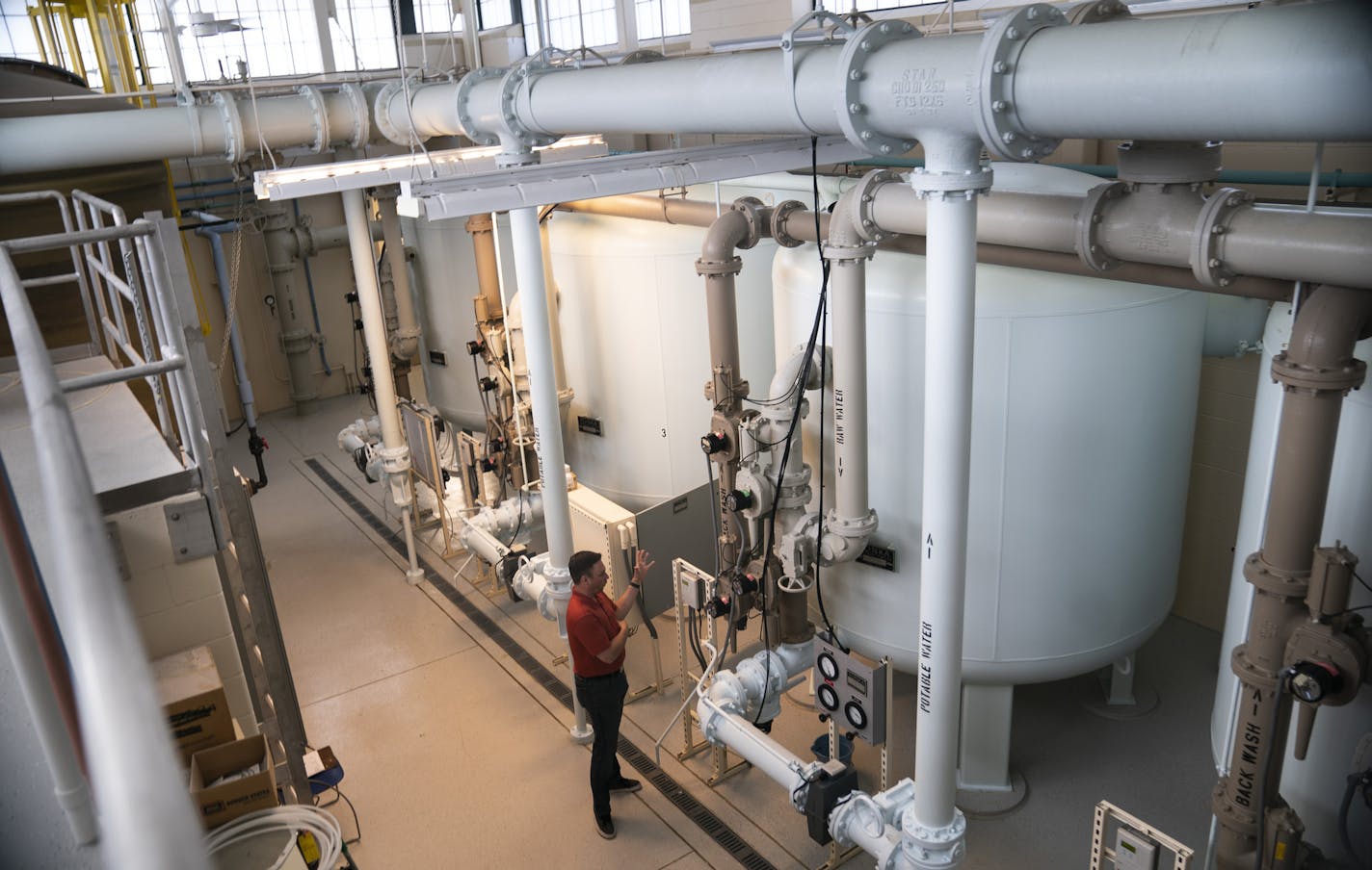 Nick Egger, the public works director for Hastings, checked indicators on a tank at a facility that removes nitrates from his city's drinking water.