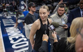 Wings guard Paige Bueckers, the Hopkins and UConn legend who is embarking on her rookie WNBA season, fields pregame questions before Dallas' loss to t