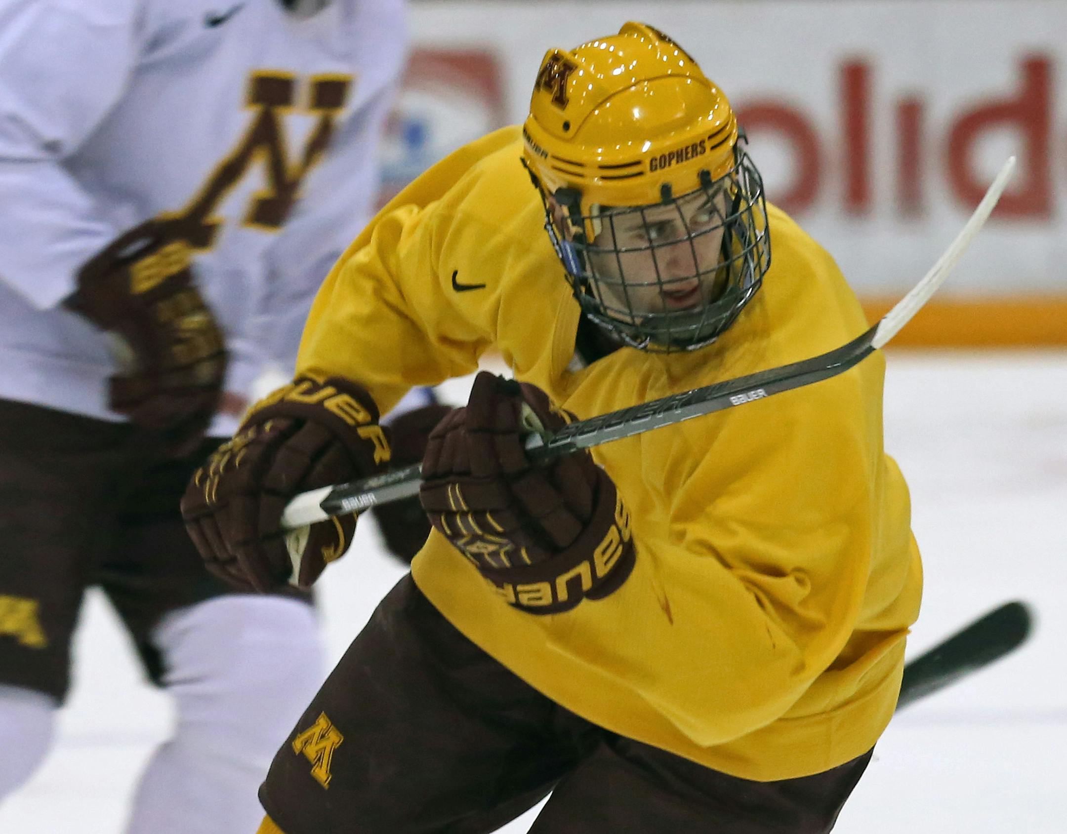 University of Minnesota Gopher hockey senior co-captain Nate Condon skated during practice on 11/20/13. Condon is the first non-Minnesotan to be captain since 2004 and is just the third Wisconsin native to play for the Gophers.] Bruce Bisping/Star Tribune bbisping@startribune.com Nate Condon/roster.