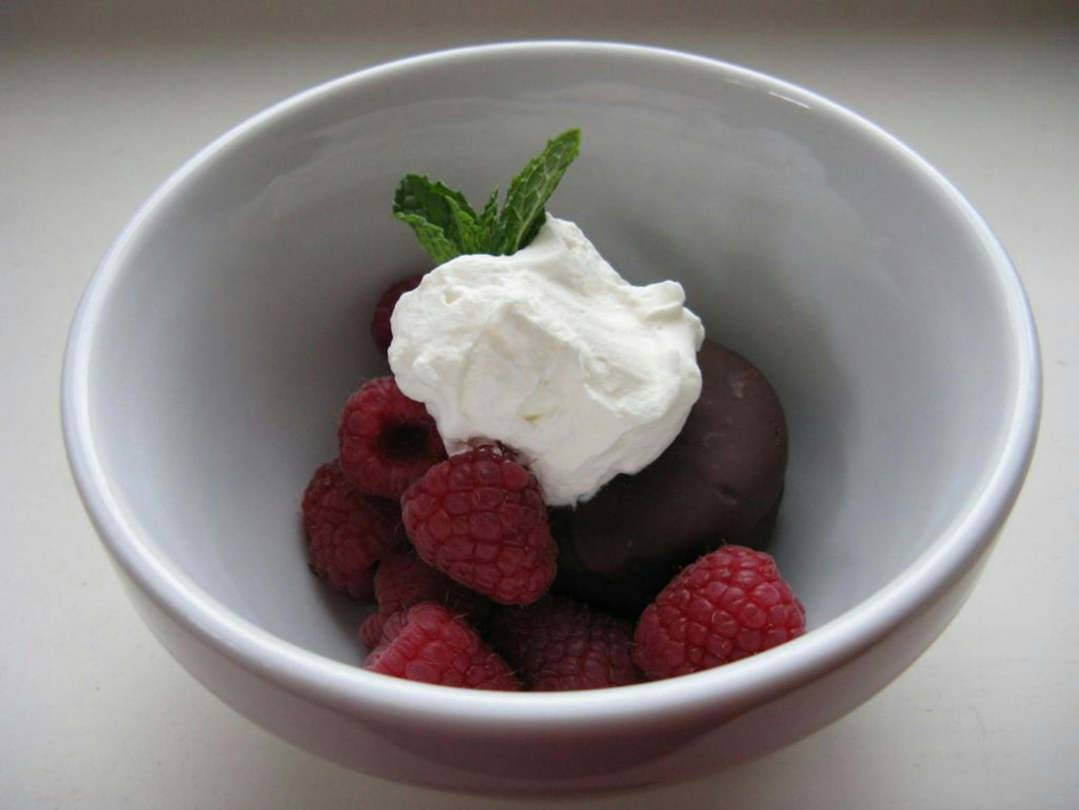 Raspberries and a dollop of whipped cream provide the perfect companion to mint cookies.