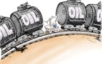 Sack cartoon: Oil trains