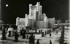 Pictured here in 1886, the first ice palace in the United States was built for the first St. Paul Winter Carnival. The structure was 106 feet high, ma
