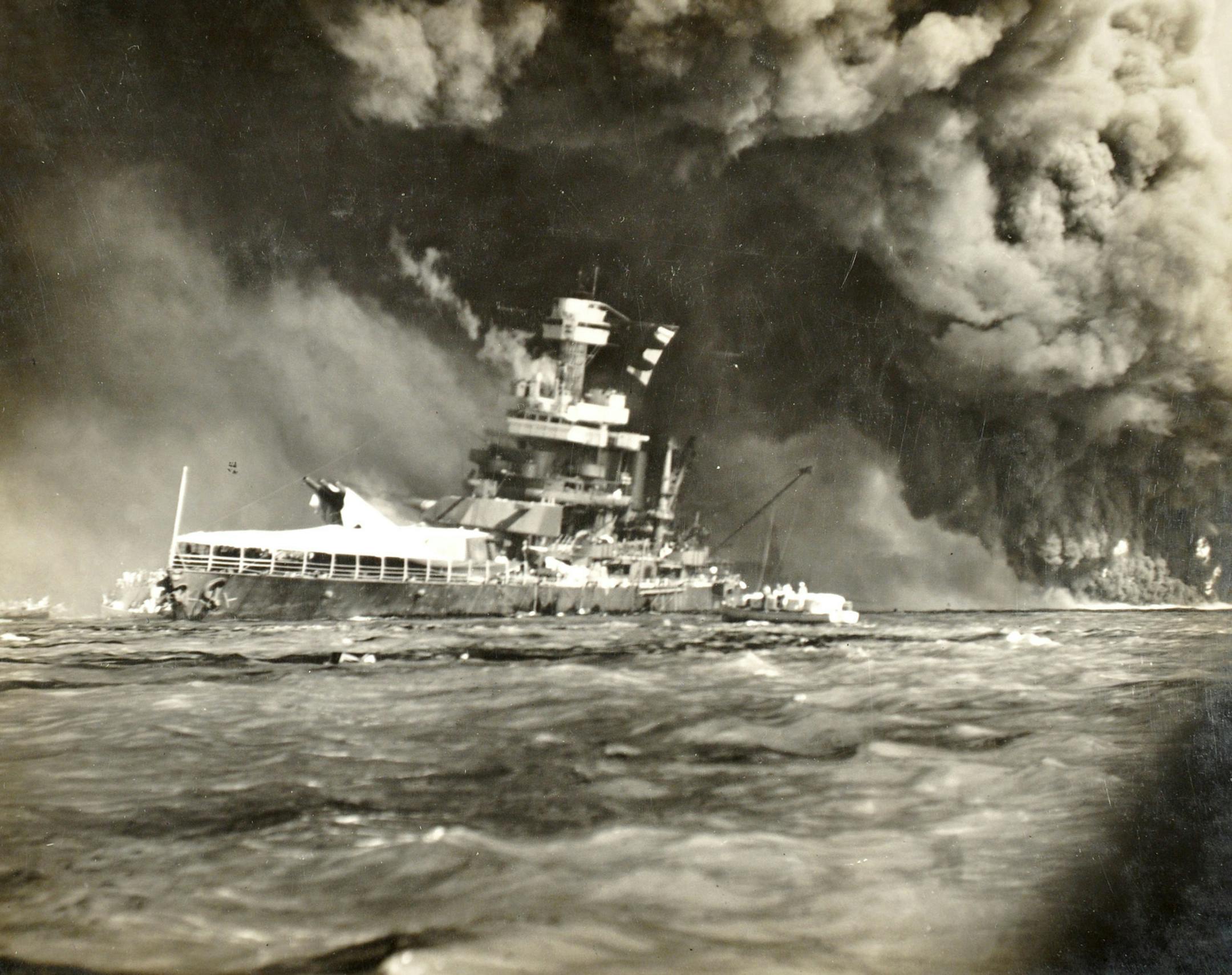 The USS California after the Japanese attack on Pearl Harbor.