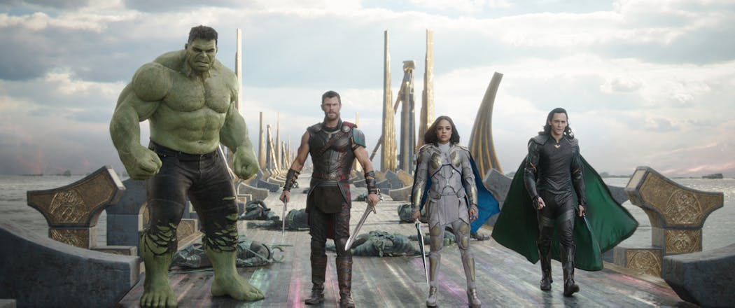 “Thor: Ragnarok” cast includes Hulk (Mark Ruffalo), Thor (Chris Hemsworth), Valkyrie (Tessa Thompson) and Loki (Tom Hiddleston).