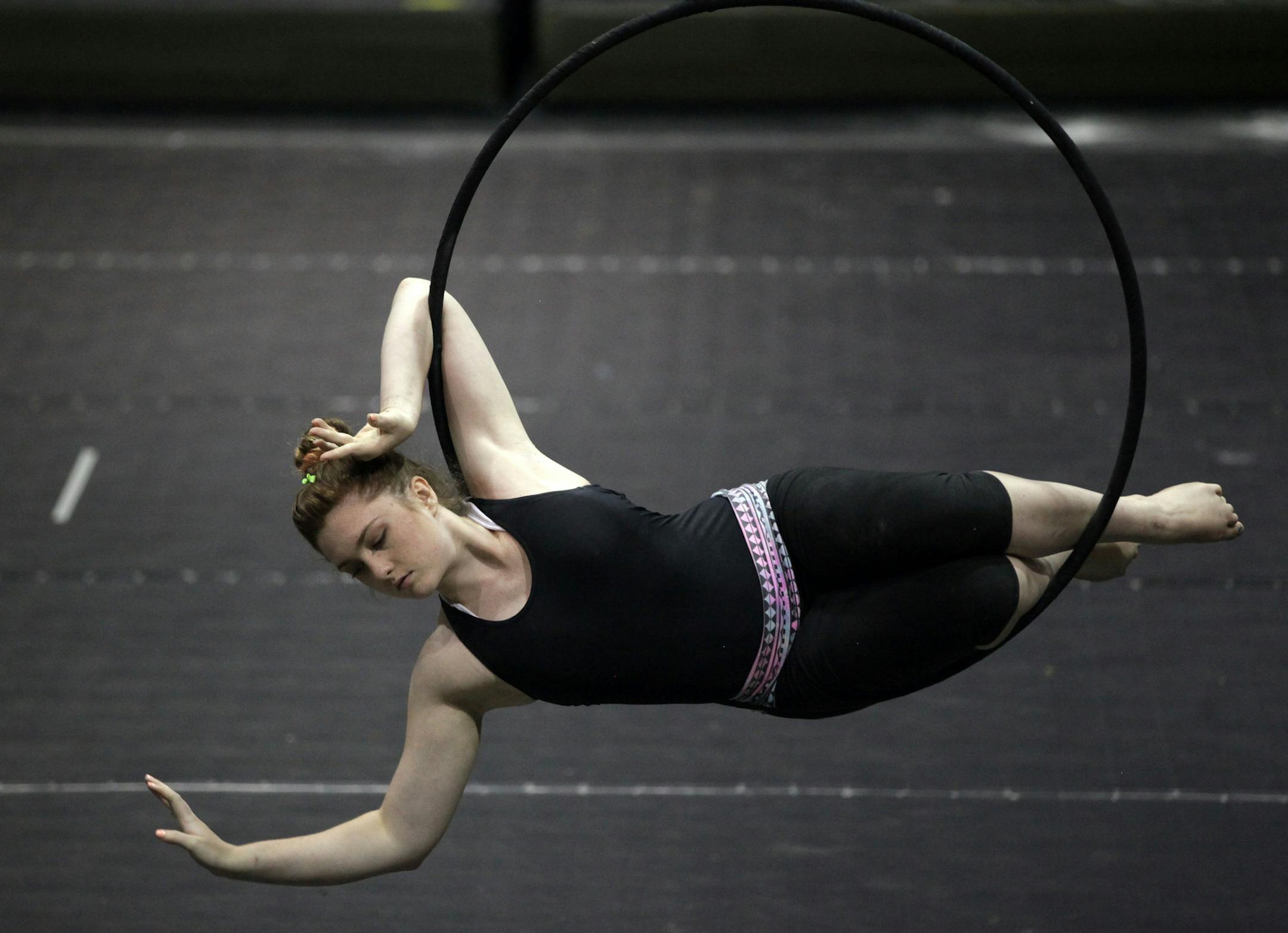 Marley Greer, 17, rehearses with Circus Juventas on Thursday afternoon. ] The Circus Juventas Youth Performing Arts Circus rehearsed for their production of Neverland on Thursday afternoon at their facility in St. Paul. MONICA HERNDON monica.herndon@startribune.com St. Paul, MN 07/24/14