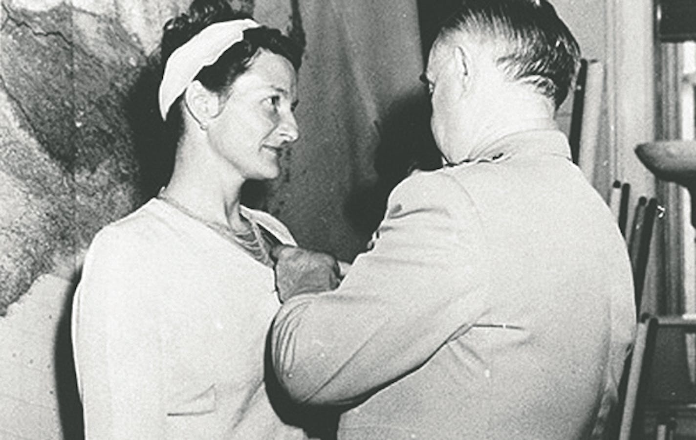 Virginia Hall was awarded the Distinguished Service Cross by Gen. William Donovan, chief of Office of Strategic Services, in 1945.