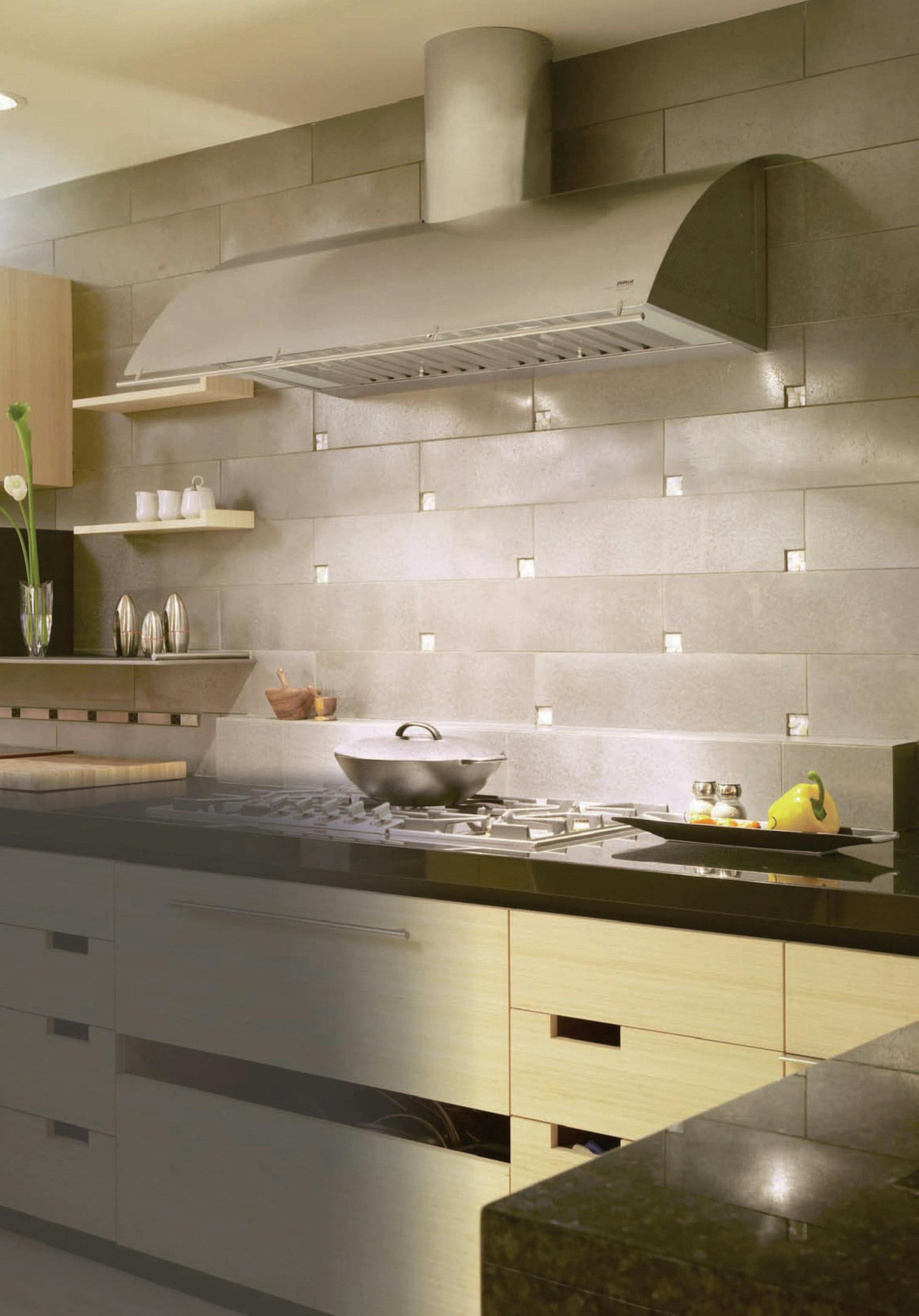 Zephyr's Okeanito wall-mounted range hood, from the Cheng Collection, starts at $2,838 for a 36-inch unit. The motor is priced separately, starting at $209 at Queen City locations. (Courtesy of Matthew Millman via Charlotte Observer/MCT) ORG XMIT: 1130910