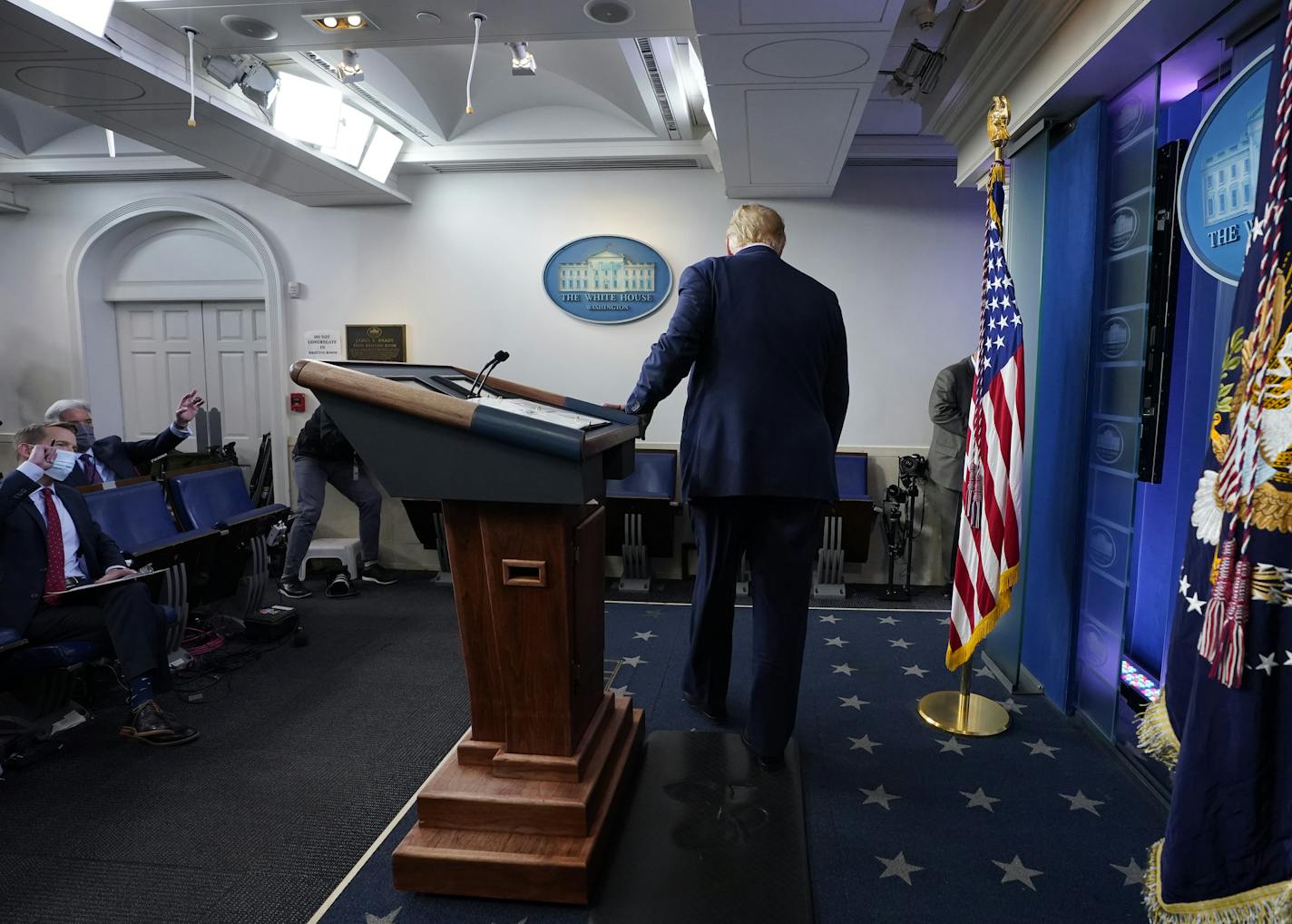 President Donald Trump walked away after speaking at the White House on Thursday.