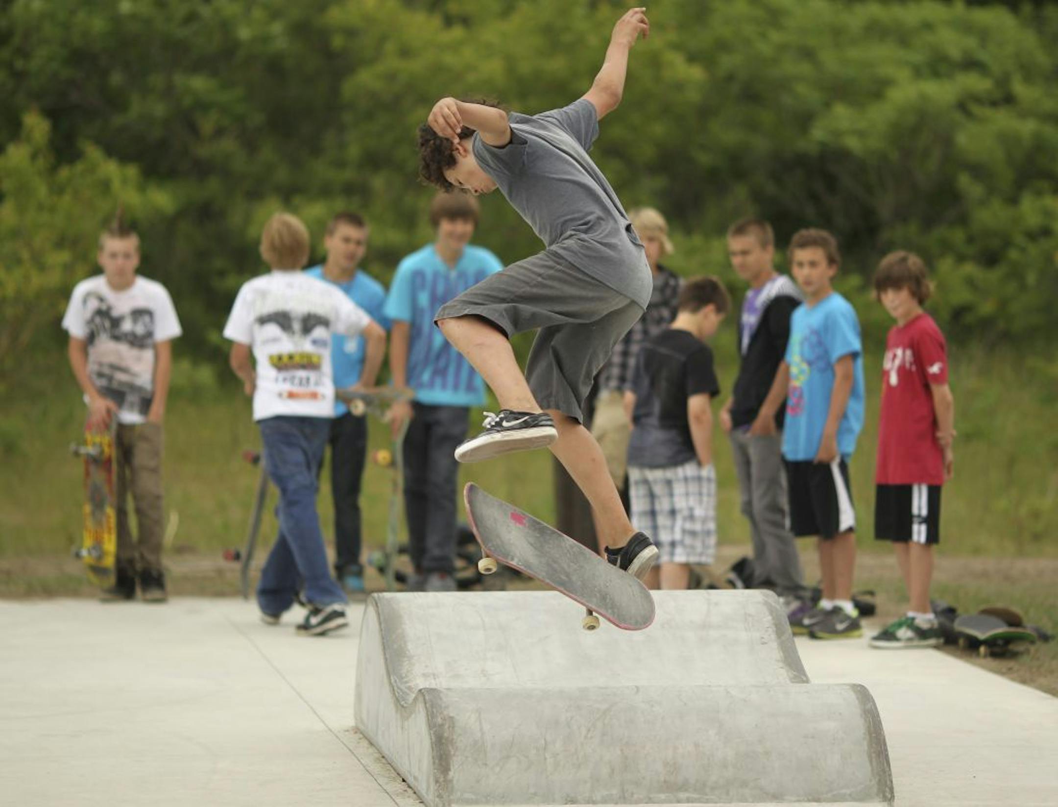 Tanner Van Vark, 13, rode a new concrete ramp at the Andover skate park almost before the paint had dried. The park is a combination of new and reused pieces.