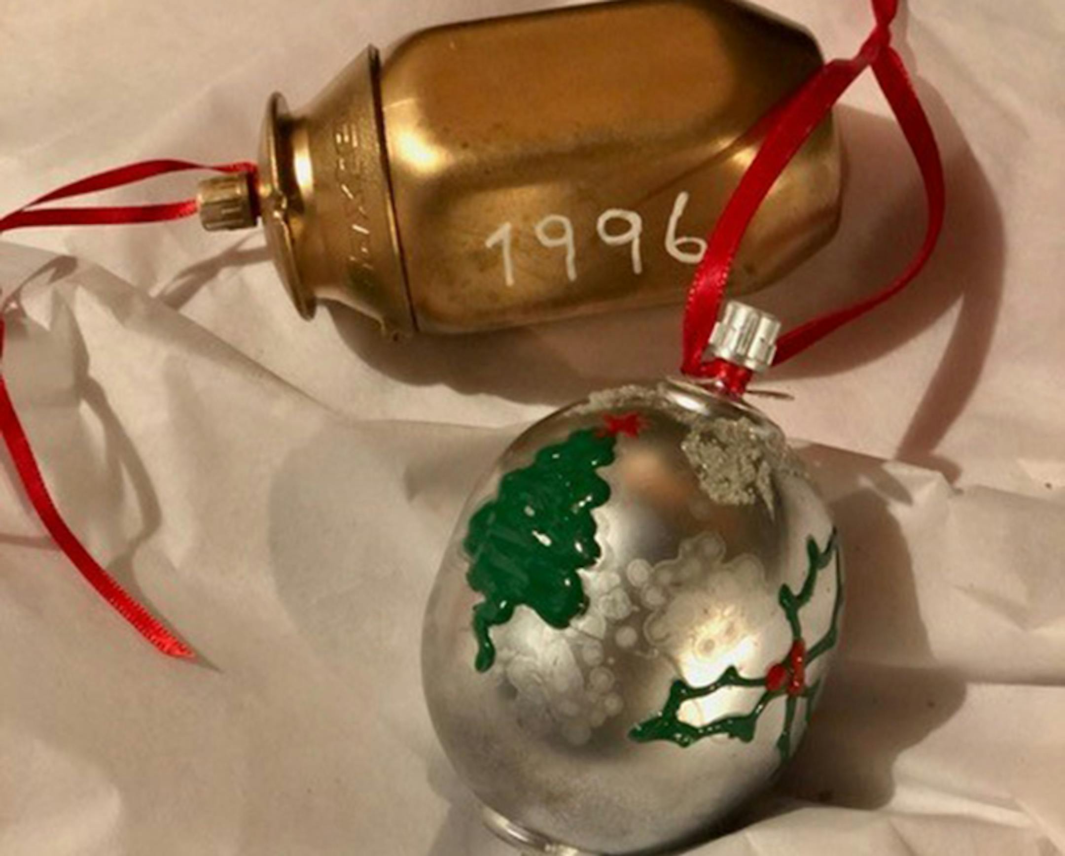 As my kids grew up, their dad's illness was ever present in our lives. We chose to see the positive, be optimists, and these ornaments reflect that. We painted my husband's IV bottles and used them as gifts for our tree as well as family and friends. We chose to celebrate. And how that my husband and the kids' father has passed away, it reminds us of our good fight."
Jane Kepple Johnson, Albert Lea