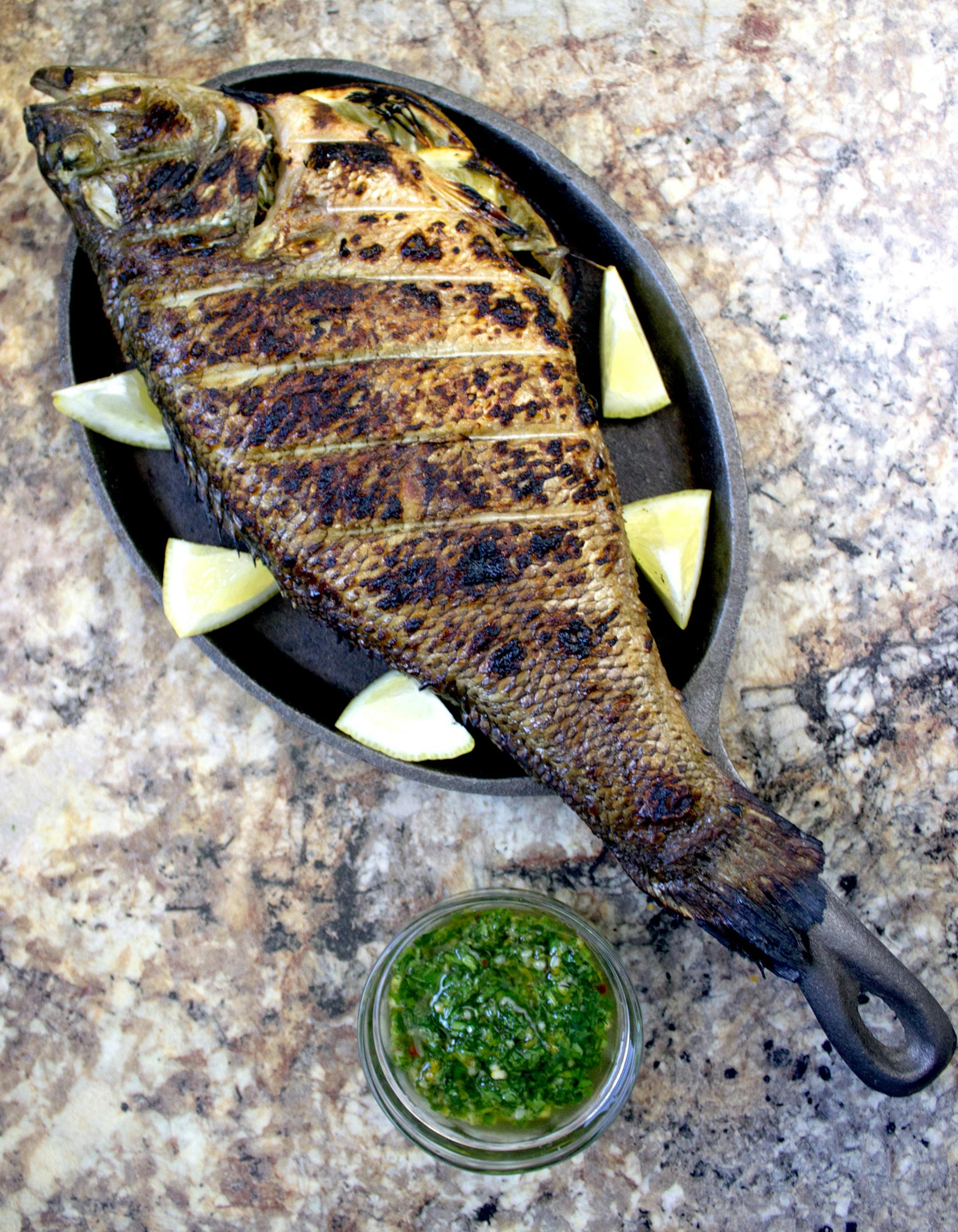 Grilled Bass with Orange Chimichurri