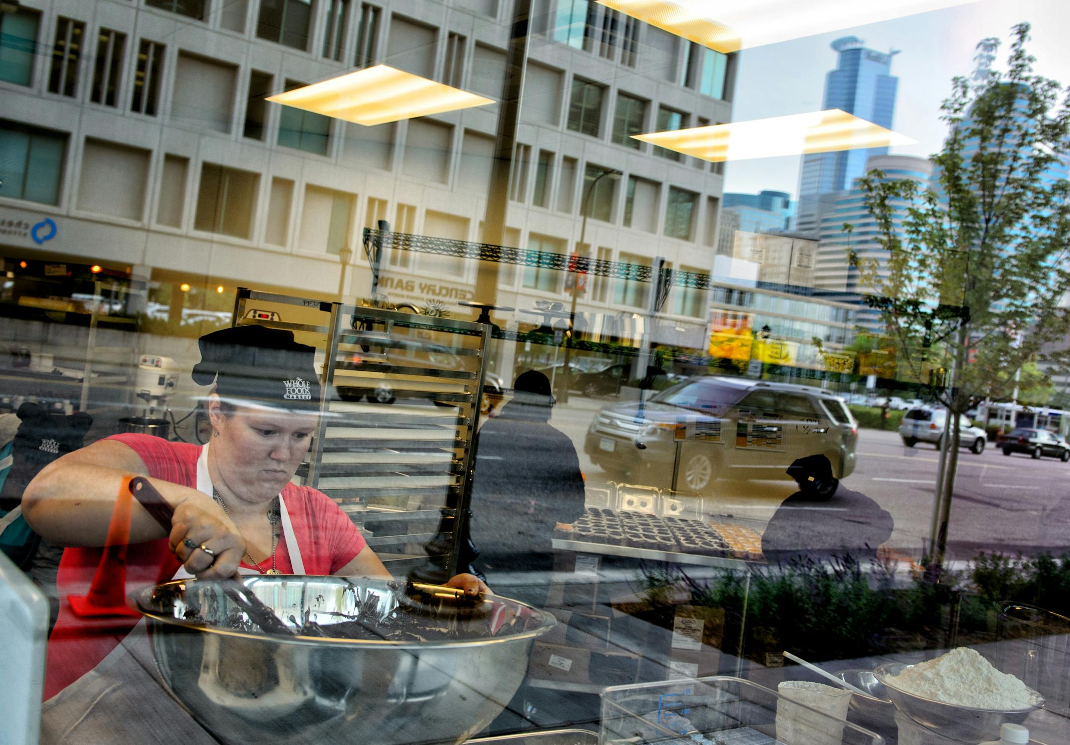 A view of Washington Avenue from the Whole Foods store that recently opened at the intersection with Hennepin Avenue in Minneapolis.