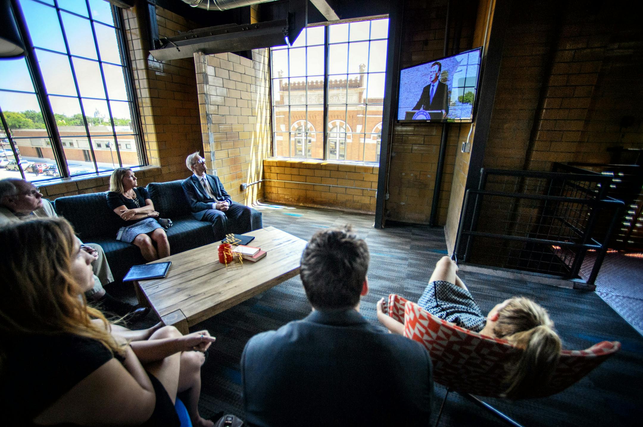 Overflow seating as St. Paul Mayor Chris Coleman presented his proposed 2015 budget to the City Council Wednesday at Schmidt Artist Lofts, Brew House, St. Paul. ] Wednesday, August 13, 2014. GLEN STUBBE * gstubbe@startribune.com
