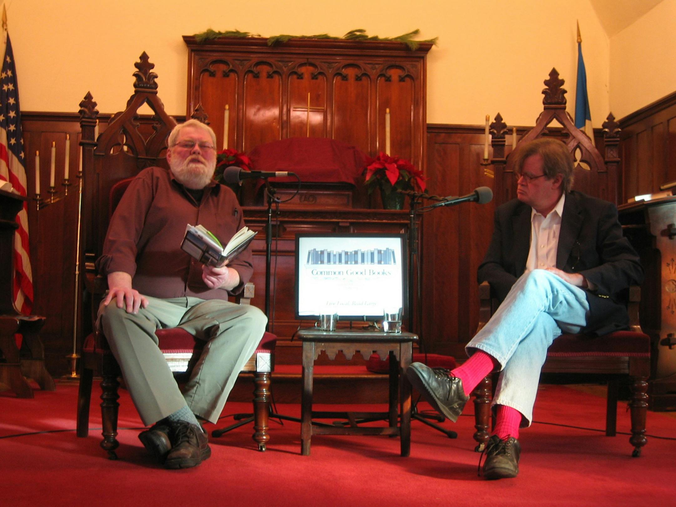 Authors Bill Holm and Garrison Keillor during their joint appearance.