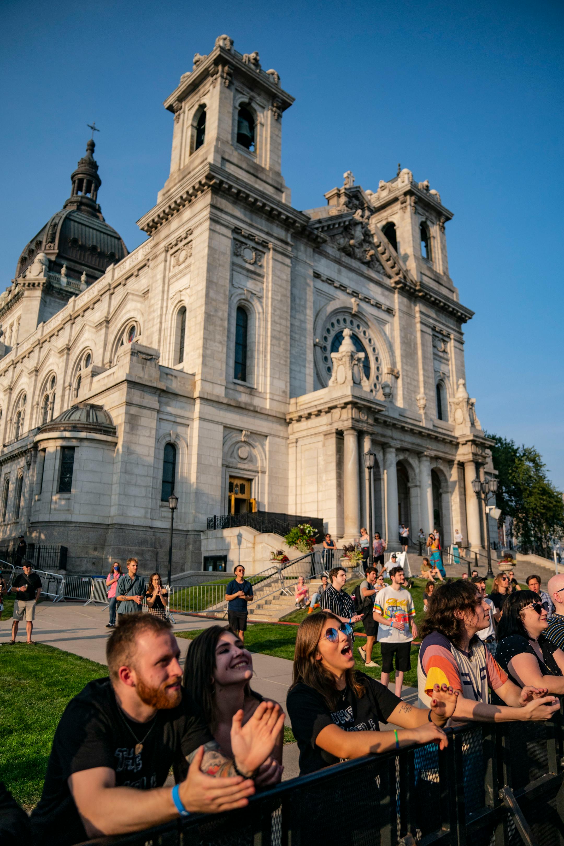 Fans danced as they listened to Remo Drive perform on the AHA Sparkling Water Stage at the Basilica Block Party on Friday evening.