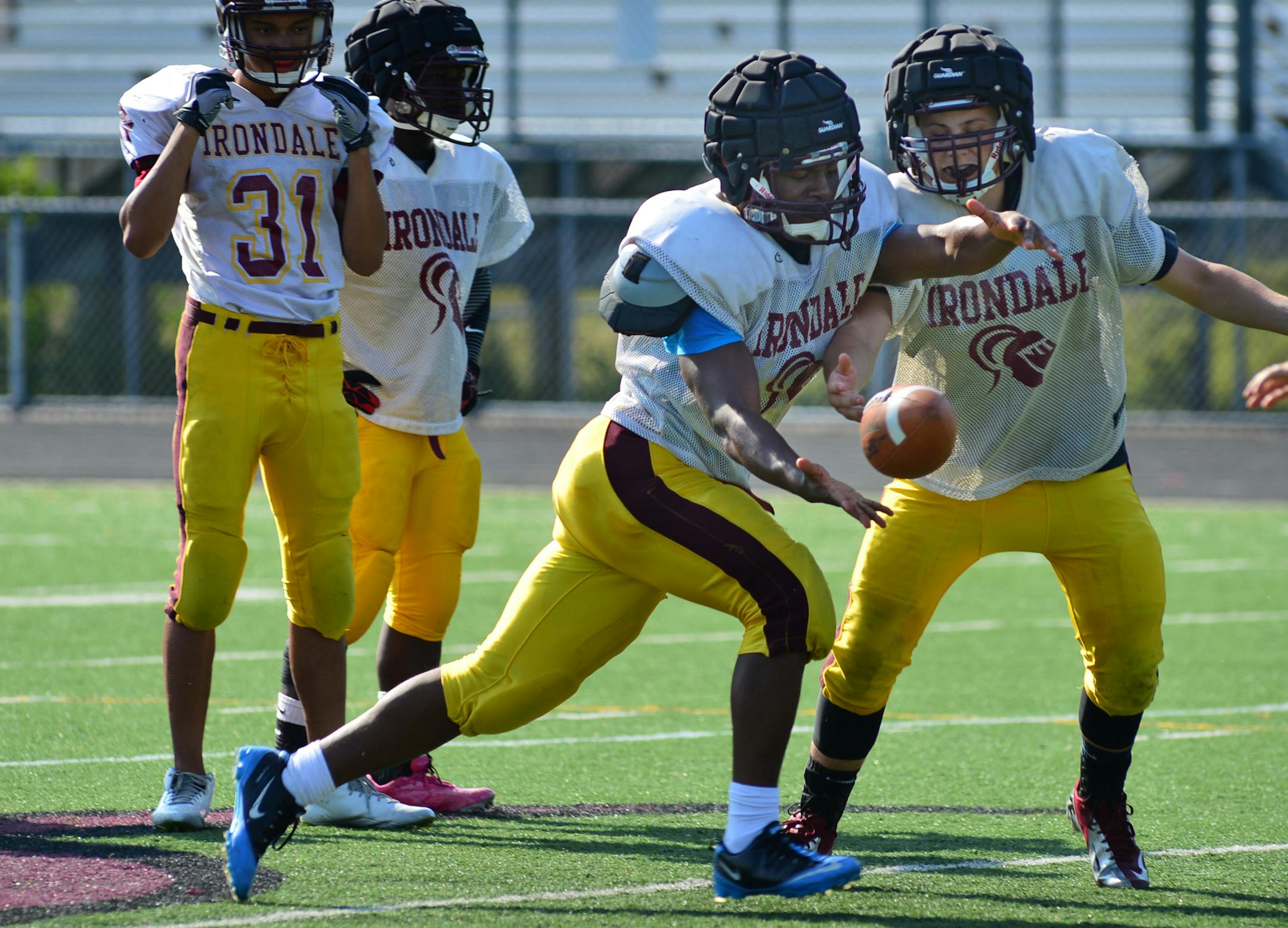 Irondale junior running back Victor James number 45 is a strong,smart and fast runner who should have a breakout season as the Knights' featured back.] Richard.Sennott@startribune.com Richard Sennott/Star Tribune New Brighton, Minnesota Friday 8/16/13) ** (cq) ORG XMIT: MIN1308162018043626
