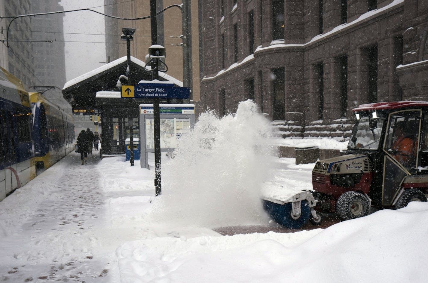 Snow was cleared in downtown Minneapolis in late February.