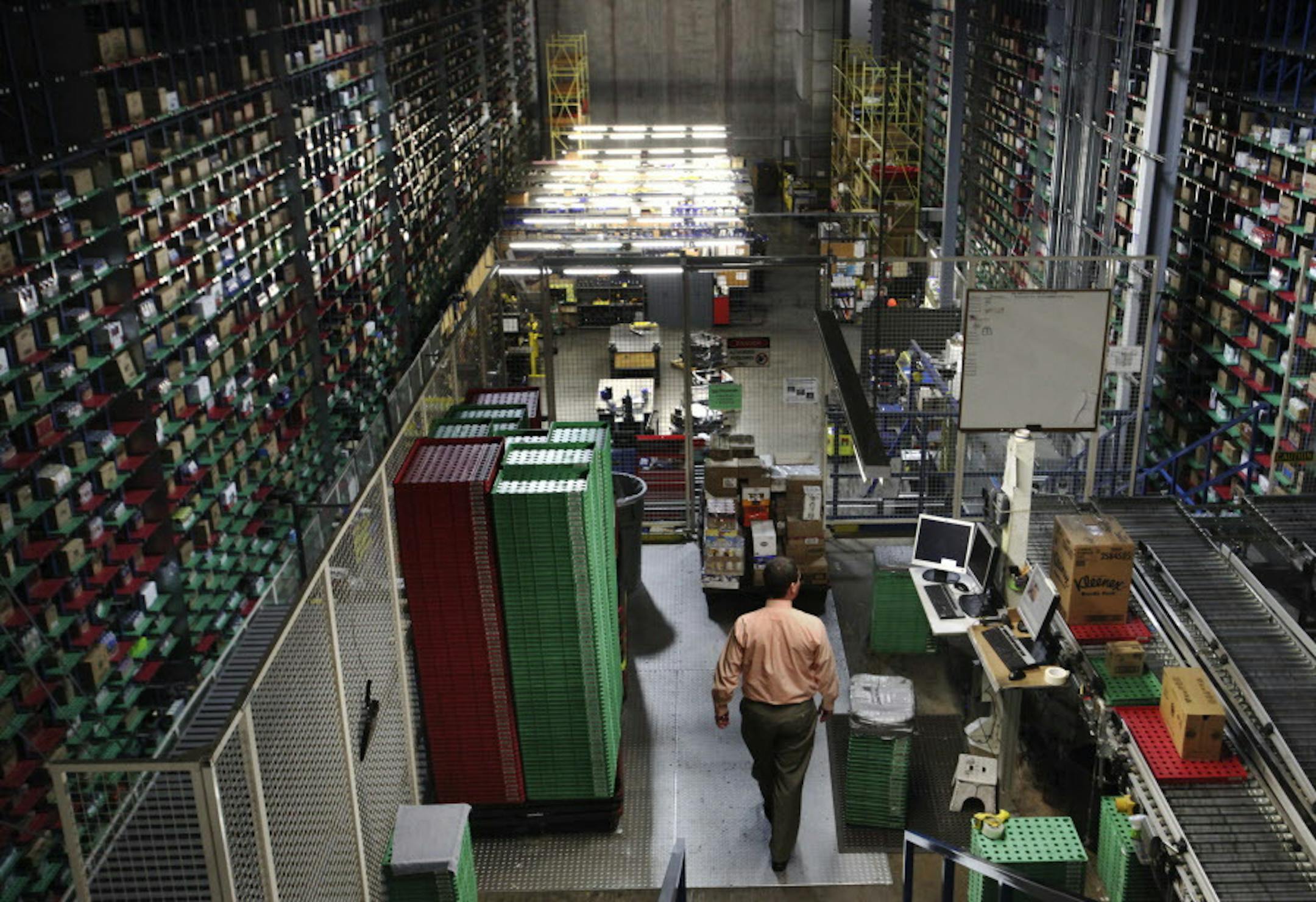Grocery items are stacked multiple layers high at the Supervalu's grocery distribution center Wednesday, Jan. 23, 2013, in Hopkins, MN. Supervalu has 1.7 million square feet of distribution space.] (DAVID JOLES/STARTRIBUNE) djoles@startribune.com Until 2006, almost half of Supervalu's business came from wholesaling, the company's original reason for being in back in the 1920s. Its purchase of Albertson's turned into more of a supermarket retail company, with wholesaling less than 25 percent of i