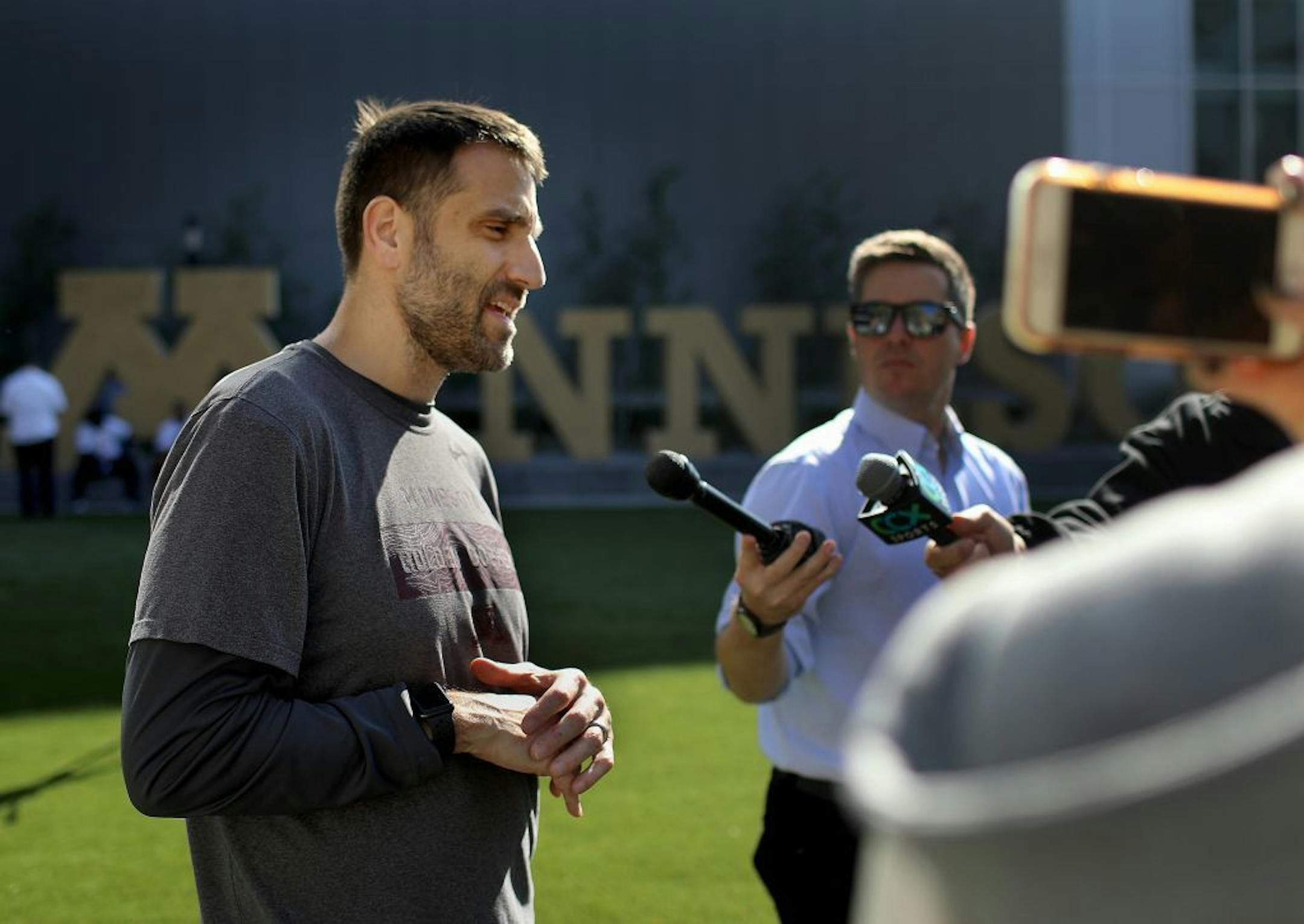Gophers defensive coordinator Joe Rossi was interviewed after practice recently.