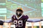 Gophers tight end Brevyn Spann-Ford is set to return after catching 23 passes in 2021, including this touchdown against Nebraska.