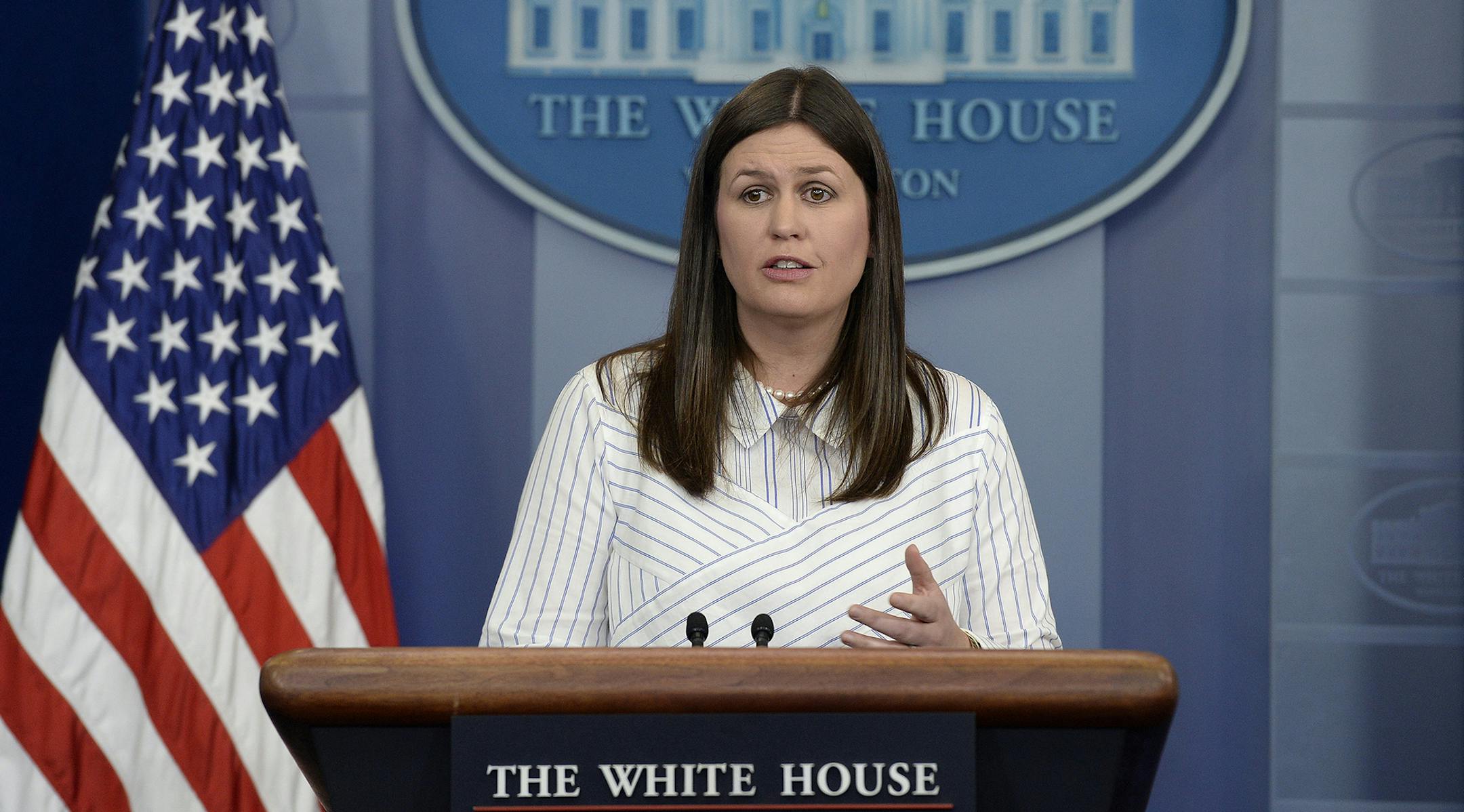 Principal Deputy White House Press Secretary Sarah Huckabee Sanders speaks during a White House daily briefing on Wednesday, June 28, 2017 at the James Brady Press Briefing Room of the White House in Washington, D.C. (Olivier Douliery/ Abaca Press/TNS) ORG XMIT: 1205154 ORG XMIT: MIN1706281400330121