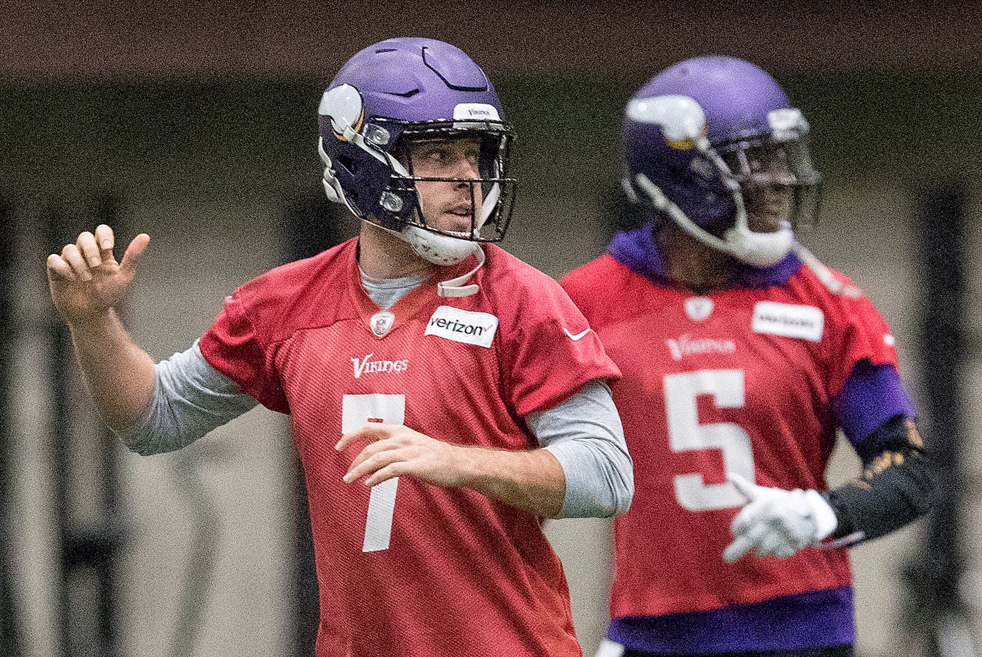 Vikings quarterbacks Case Keenum (7) and Teddy Bridgewater are both unsigned going into next season.