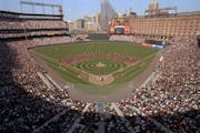 FILE - In this April 6, 1992, file photo, a general view from the upper level The Orioles will celebrate mark the 20th anniversary of the inaugural op