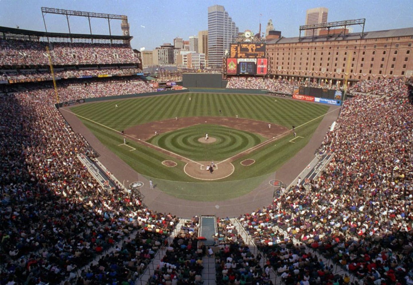 FILE - In this April 6, 1992, file photo, a general view from the upper level The Orioles will celebrate mark the 20th anniversary of the inaugural opener at the Camden Yards on Friday, April 6, 2012, when they face the Minnesota Twins.