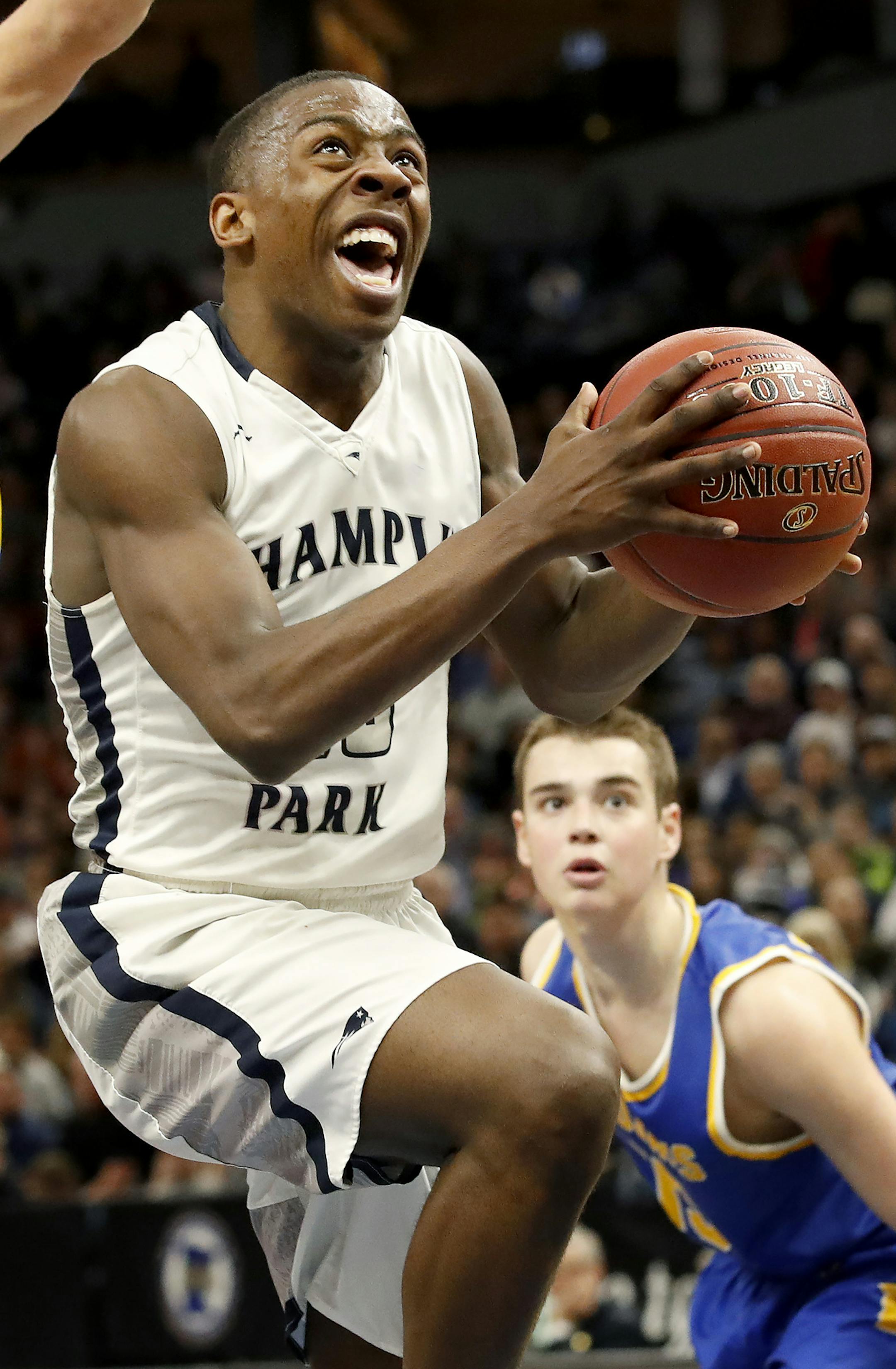 McKinley Wright (25) of Champlin Park drove to the basket in the first half. ] CARLOS GONZALEZ &#xef; cgonzalez@startribune.com - March 23, 2017, Minneapolis, MN, Target Center, Minnesota State High School League Boys&#xed; Basketball State Tournament, Quarterfinals, Class 4A semifinals, Champlin Park vs. Wayzata