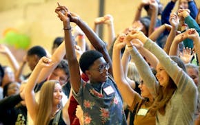 Como Park Senior High teachers and upper class students welcomed new students at a freshman orientation event Thursday, Aug. 31, 2017, at Como Park Hi