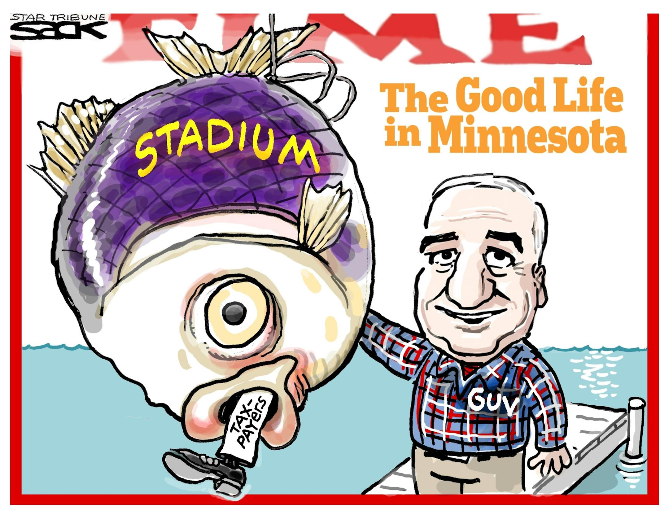 Steve Sack editorial cartoon for May 13, 2013. Topic: Vikings stadium deal.