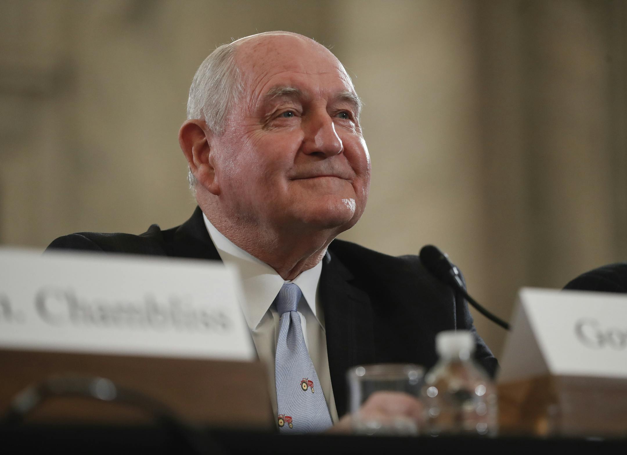 Agriculture Secretary-designate, former Georgia Gov. Sonny Perdue arrives on Capitol Hill in Washington, Thursday, March 23, 2017, to testify at his confirmation hearing before the Senate Agriculture, Nutrition and Forestry Committee.