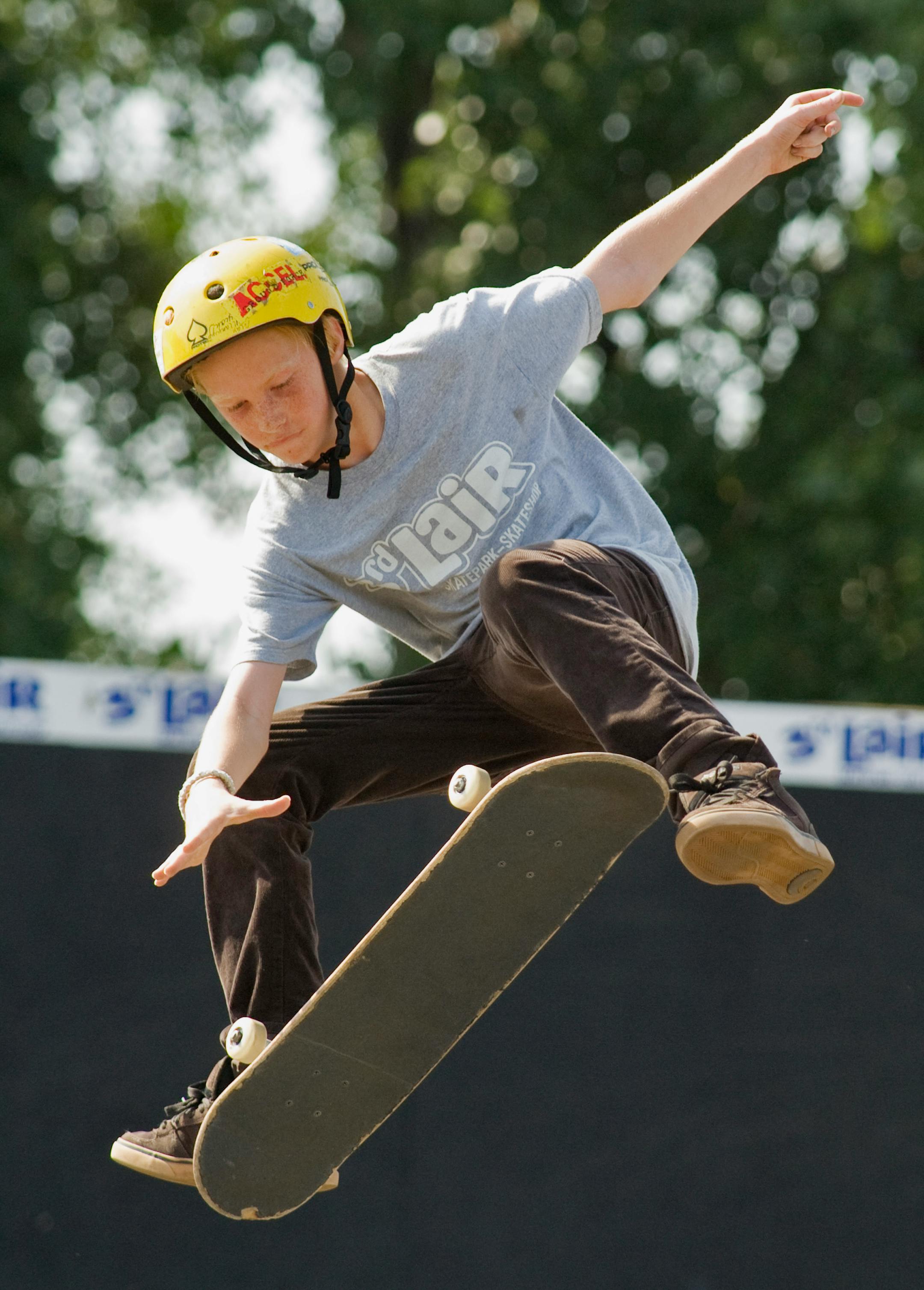 Jack Olson on his skateboard at the 3rd Lair Skateboard exhibit at the State Fair.