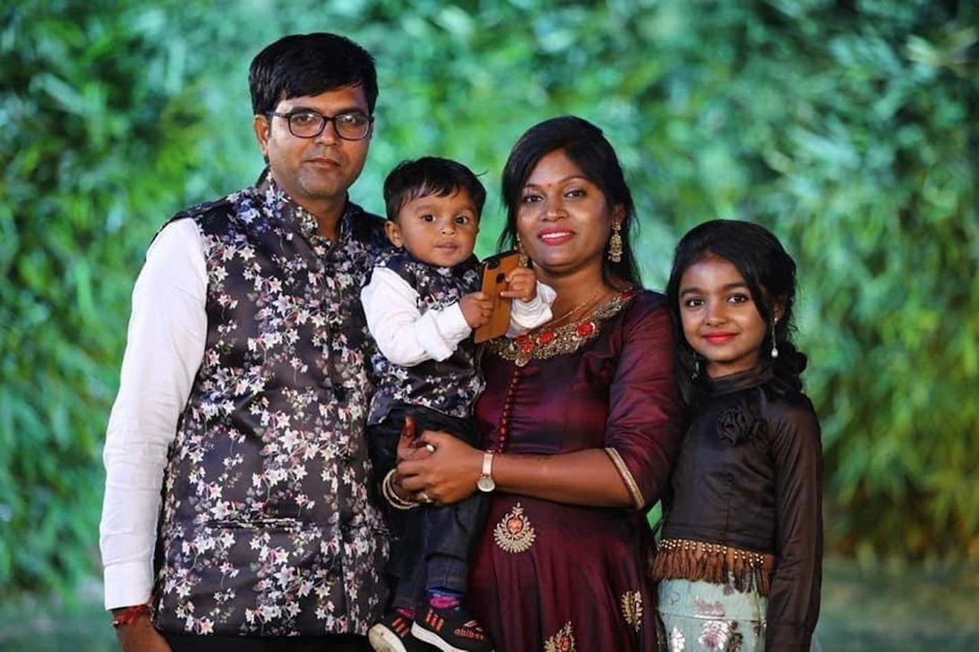 Jagdish and Vaishaliben Patel, with Dharmik, 3, and Vihangi, 11.