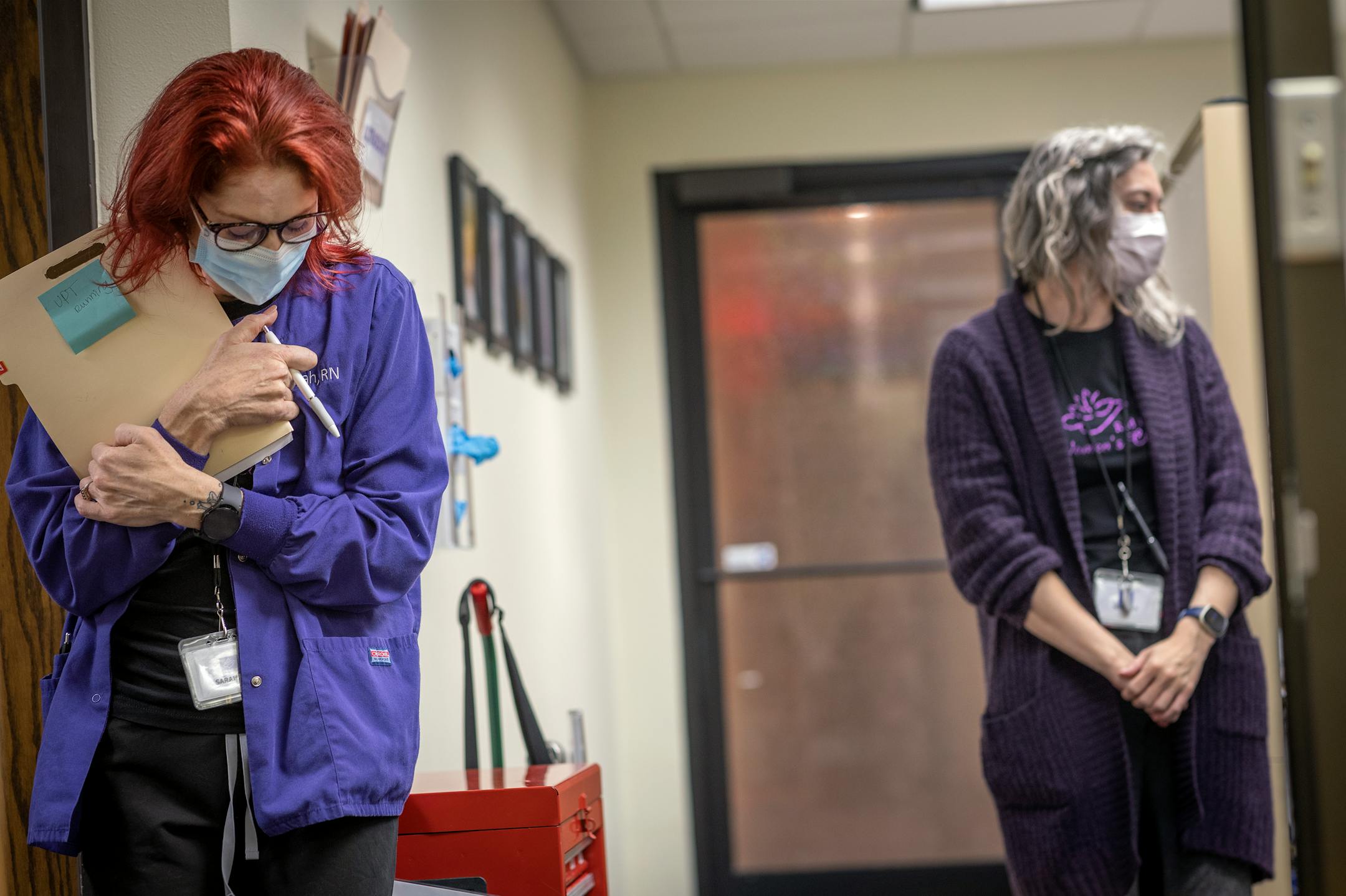 Sarah Haeder, head nurse at the clinic at the Red River Women's Clinic, waited for a procedure to be completed during a day of abortions in Moorhead, Minn.