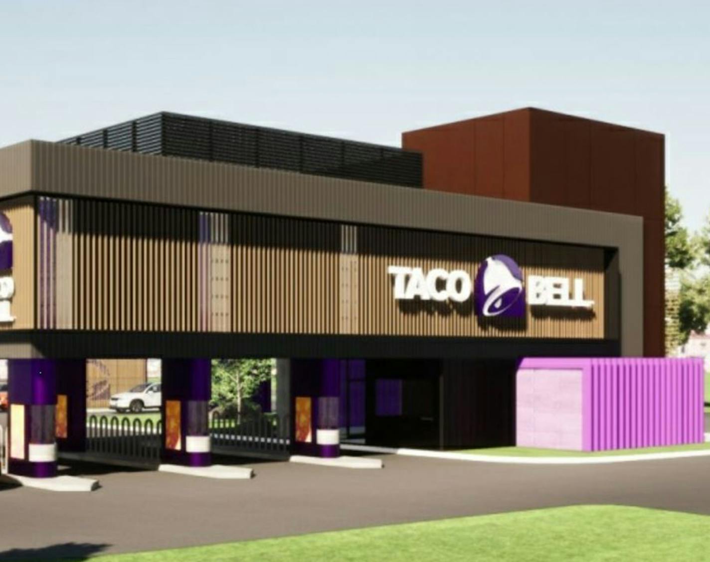 A rendering of a new concept Taco Bell that will be built in Brooklyn Park this year.