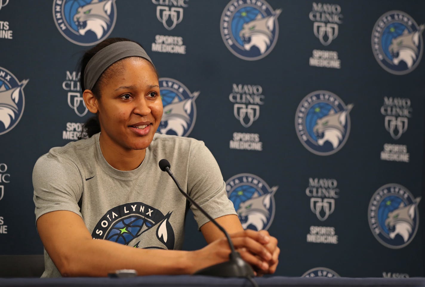 Maya Moore with the Minnesota Lynx held a final press conference of the season at Mayo Clinic Square in Minneapolis on Friday, August 24, 2018. ] Shari L. Gross &#xef; shari.gross@startribune.com The Minnesota Lynx held their final press conference of the season at Mayo Clinic Square in Minneapolis on Friday, August 24, 2018.