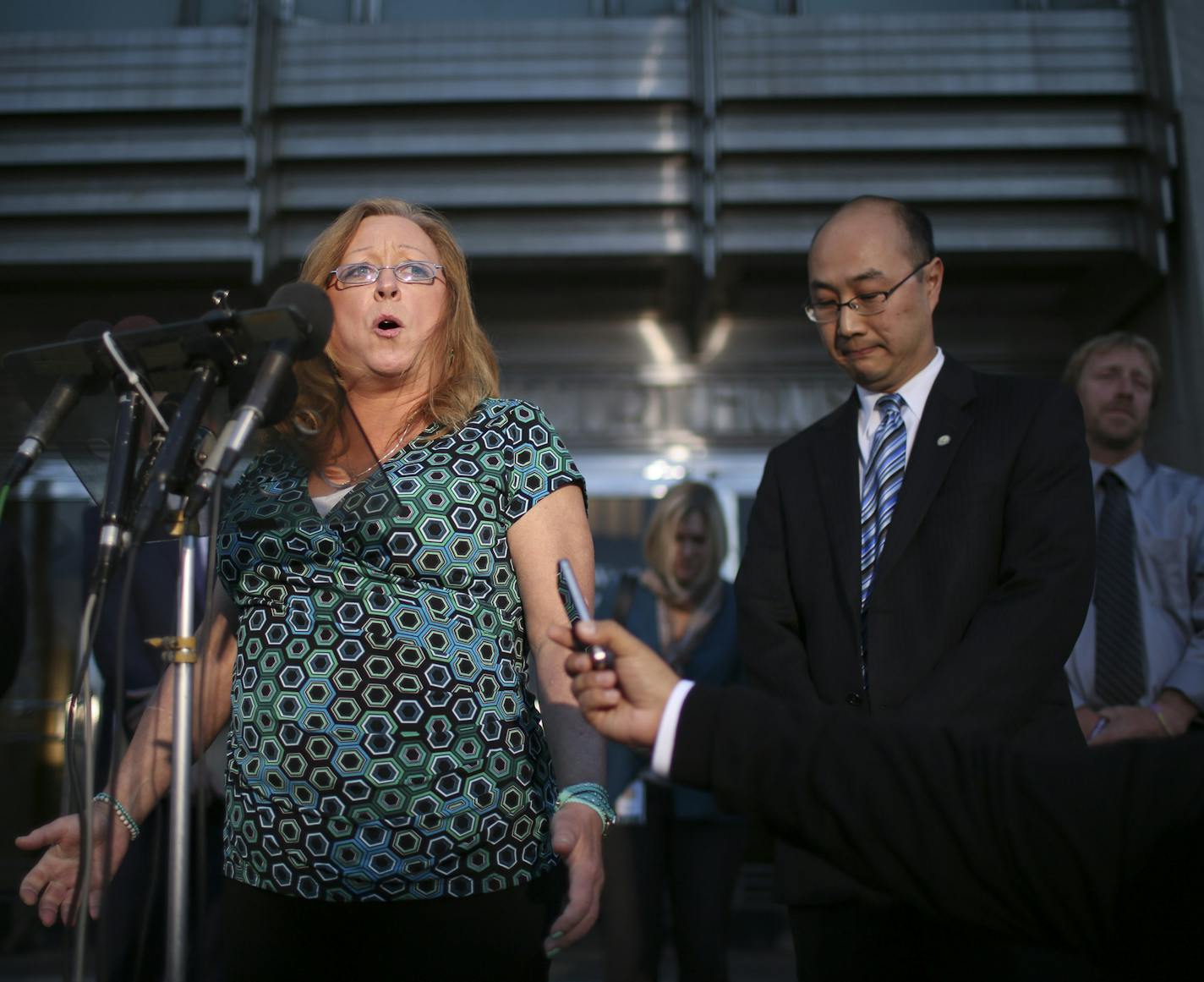 Jeffery Trevino was found guilty of one count of second-degree murder Wednesday in the death of his wife, Kira Steger. With Ramsey County Attroney John Choi at her side, Kira Steger's mother, Marcie Steger, spoke to the news media outside the Ramsey County Courthouse in St. Paul Wednesday evening, October 2, 2013 after the verdict was announced. Kira's father, Jay, is at far right. ] JEFF WHEELER &#x201a;&#xc4;&#xa2; jeff.wheeler@startribune.com