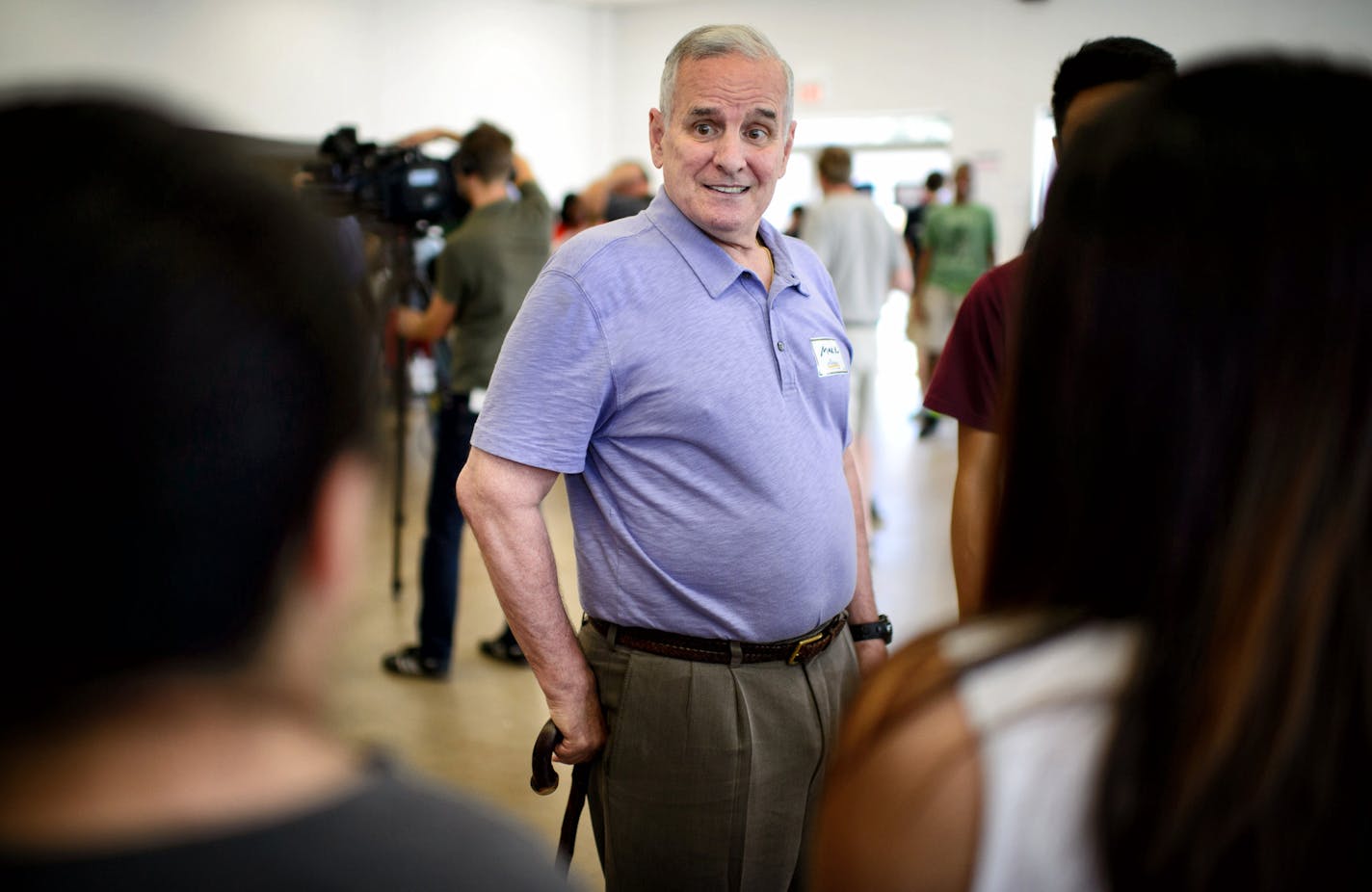 Gov. Mark Dayton visited with supporters in 2014.