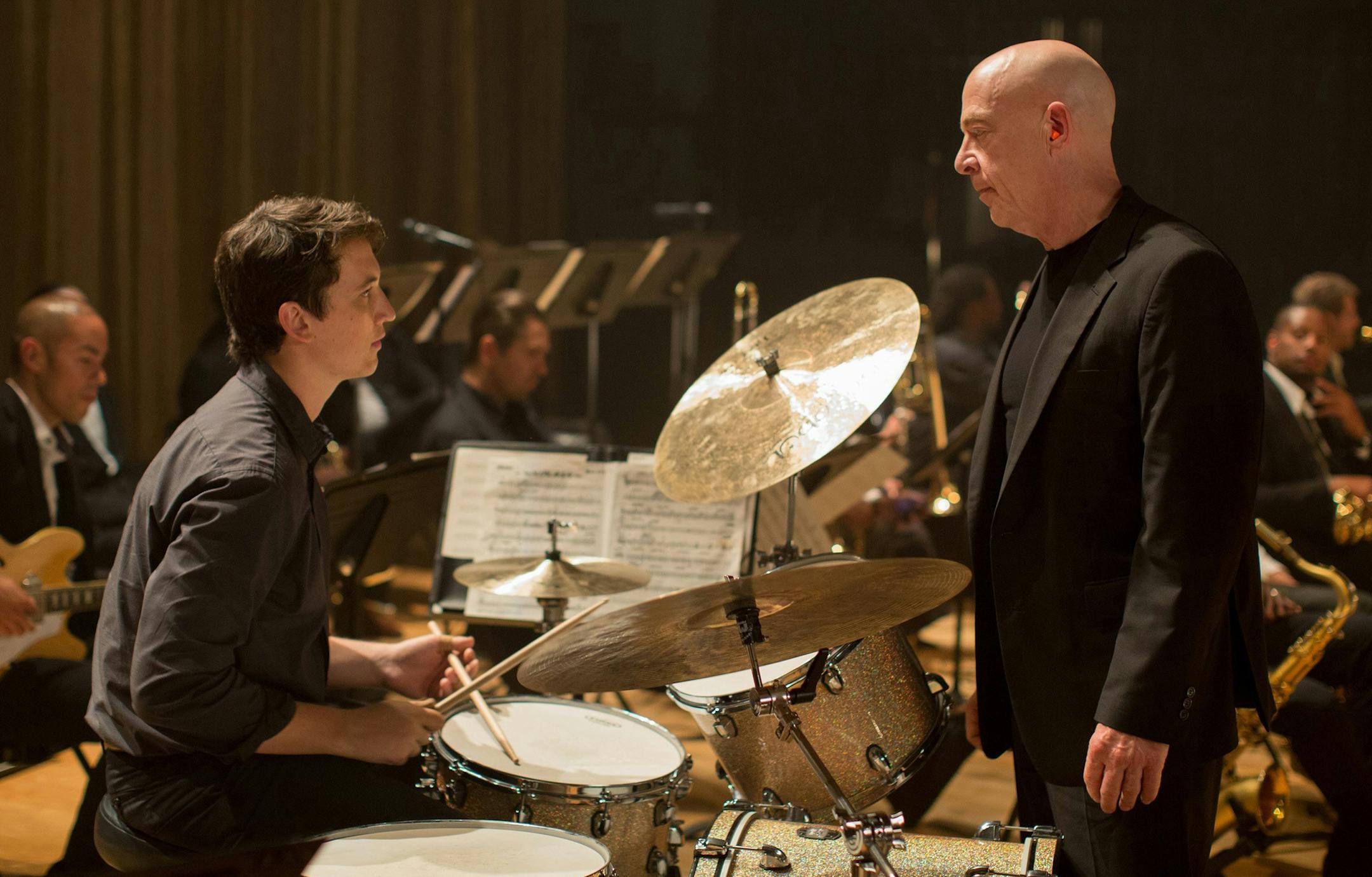 "Whiplash" is nominated for Best Picture in the 87th Academy Awards. From left, Miles Teller as Andrew and J.K. Simmons as Fletcher in 'Whiplash.' (Daniel McFadden/Sony Pictures) ORG XMIT: 1162671