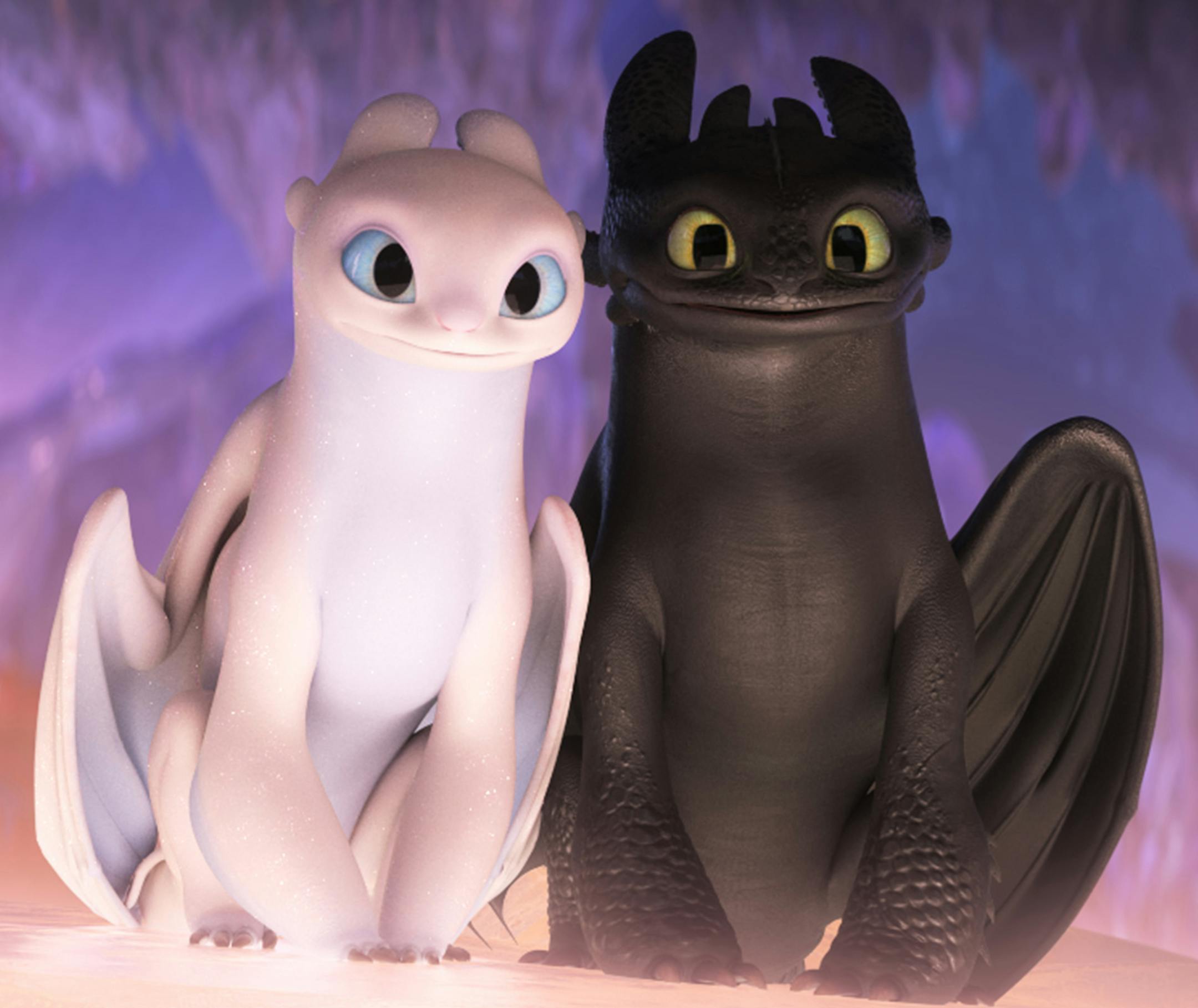 The female Light Fury dragon and Night Fury dragon Toothless in DreamWorks Animation’s "How To Train Your Dragon: The Hidden World," directed by Dean DeBlois.