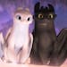 The female Light Fury dragon and Night Fury dragon Toothless in DreamWorks Animation&#x2019;s "How To Train Your Dragon: The Hidden World," directed b
