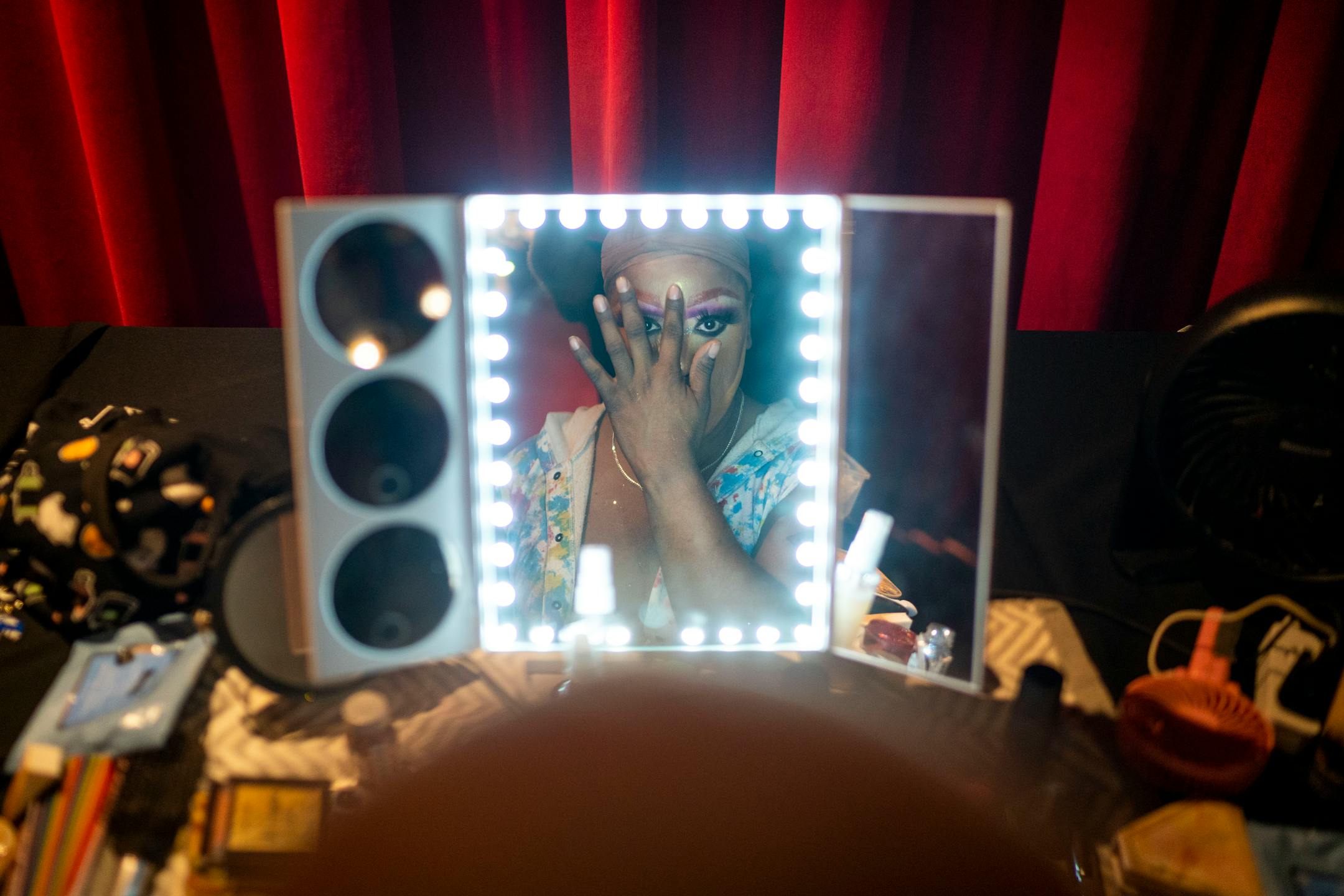 Sasha Cassadine does his make up before performing at a weekly drag show hosted by Flip Phone Events At Crave on Sunday, June 20, 2021, in Minneapolis. Cassadine has been performing for 15 years. ] ANTRANIK TAVITIAN • anto.tavitian@startribune.com