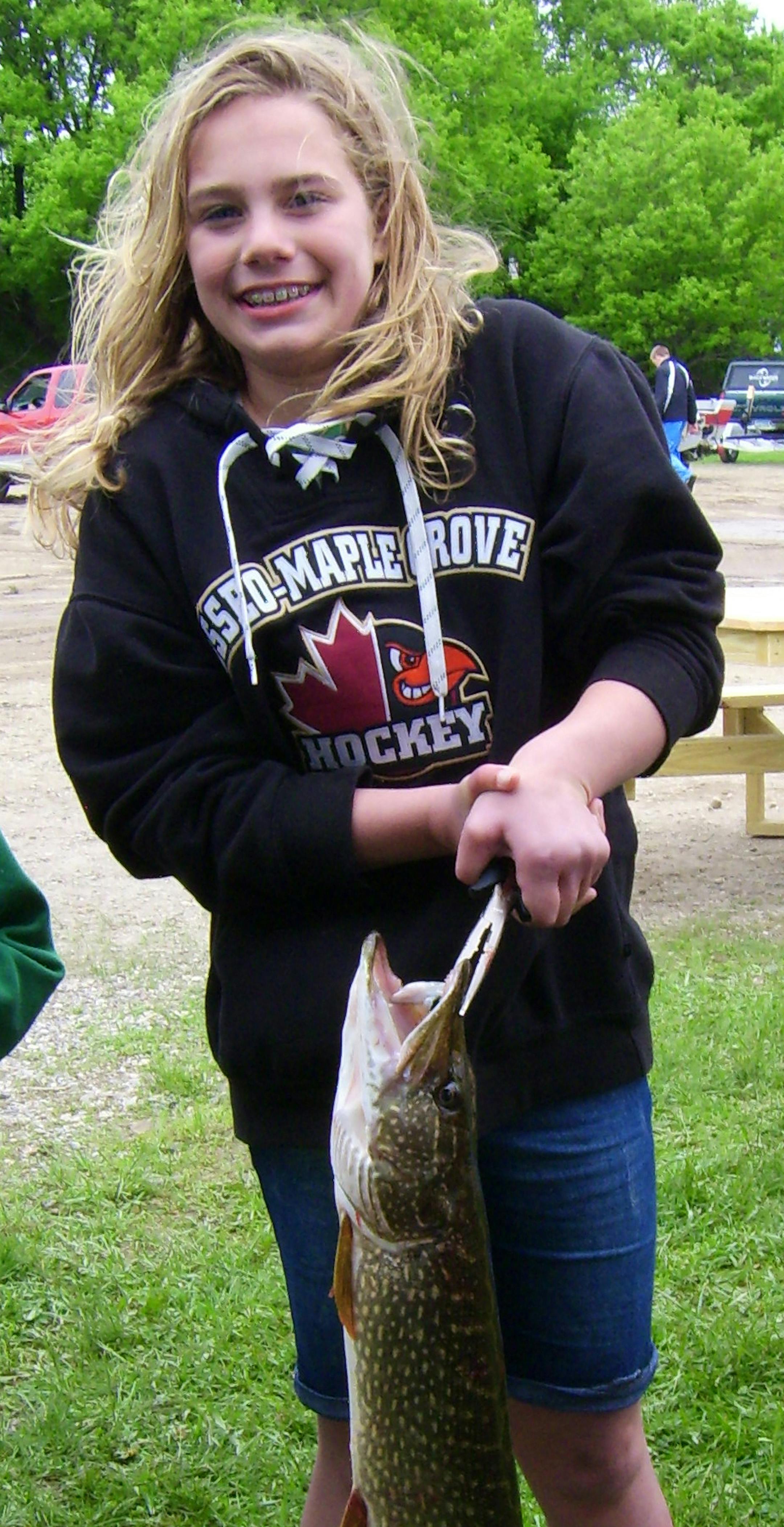 Greta Schoenberg caught the largest fish of the Freeport Family Fishing kids tournament on Saturday, with a 5-pound, 13-ounce northern.
