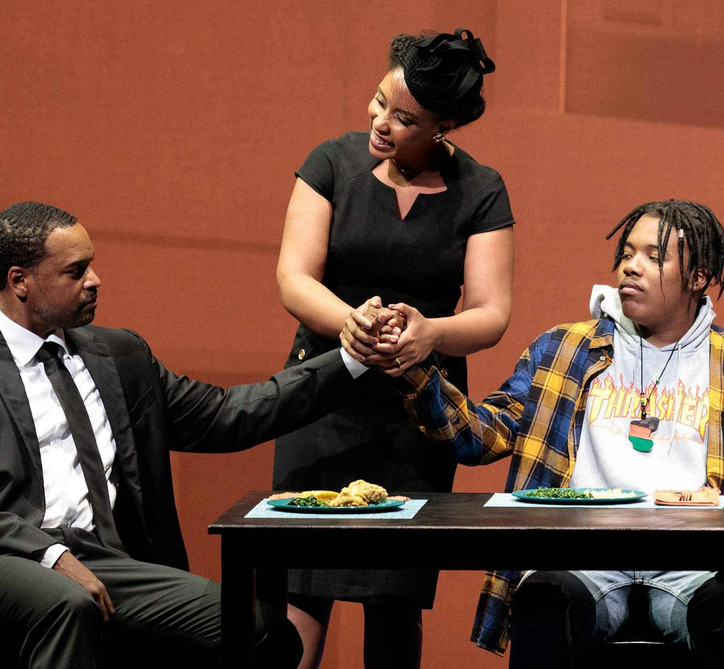 Kenneth Kellogg as The Father, Briana Hunter as The Mother and Aaron Crouch as The Son in the Glimmerglass Festival's 2019 world premiere of Jeanine Tesori and Tazewell Thompson's "Blue." (Photo: Karli Cadel/Glimmerglass Festival)