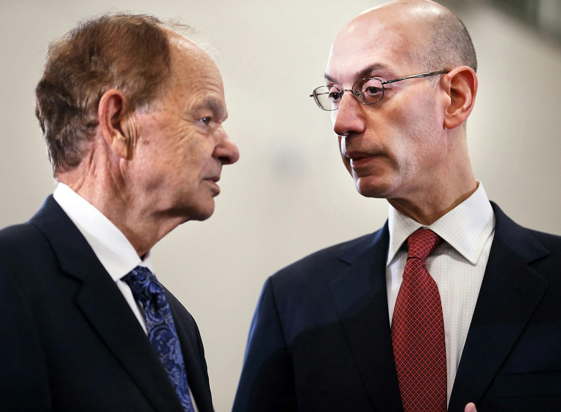 NBA Commissioner Adam Silver, right, speaks with Timberwolves and Lynx owner Glen Taylor during the grand opening event at the Timberwolves and Lynx Courts at Mayo Clinic Square in downtown Minneapolis on Wednesday, June 17, 2015. The Minnesota Timberwolves held a grand opening for their shiny new downtown practice facility on Wednesday, hoping that it can help end a decade of futility in the NBA.The Wolves partnered with the Mayo Clinic to build the $25 million facility just across the street f